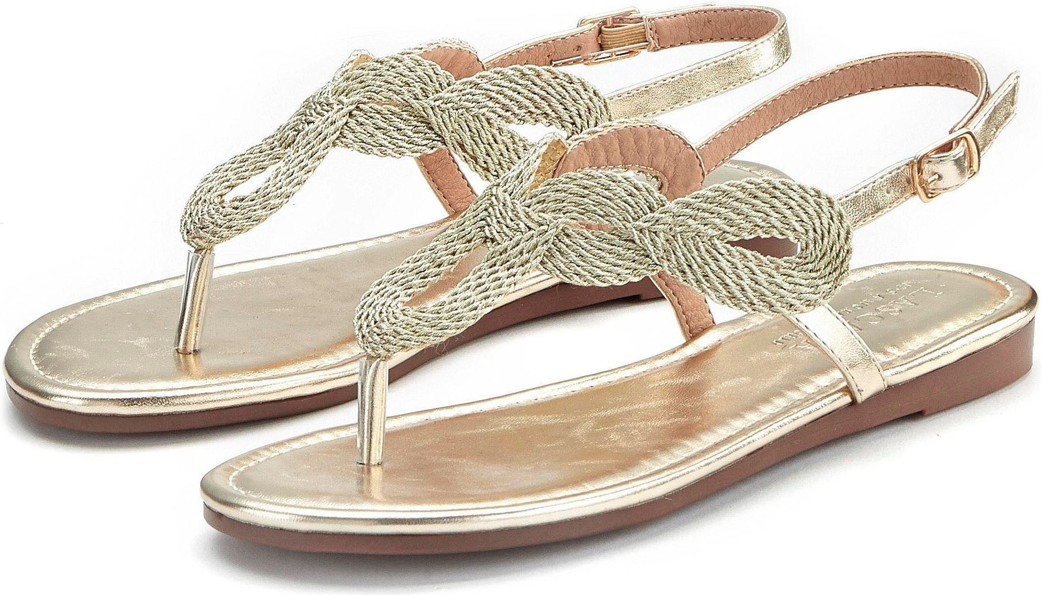 LASCANA Zehentrenner Sandale, Pantolette im Metallic-Look VEGAN goldfarben | Zehentrenner