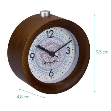 Navaris Reisewecker Analog Holz Wecker mit Snooze, Retro Uhr Rund, mit Design