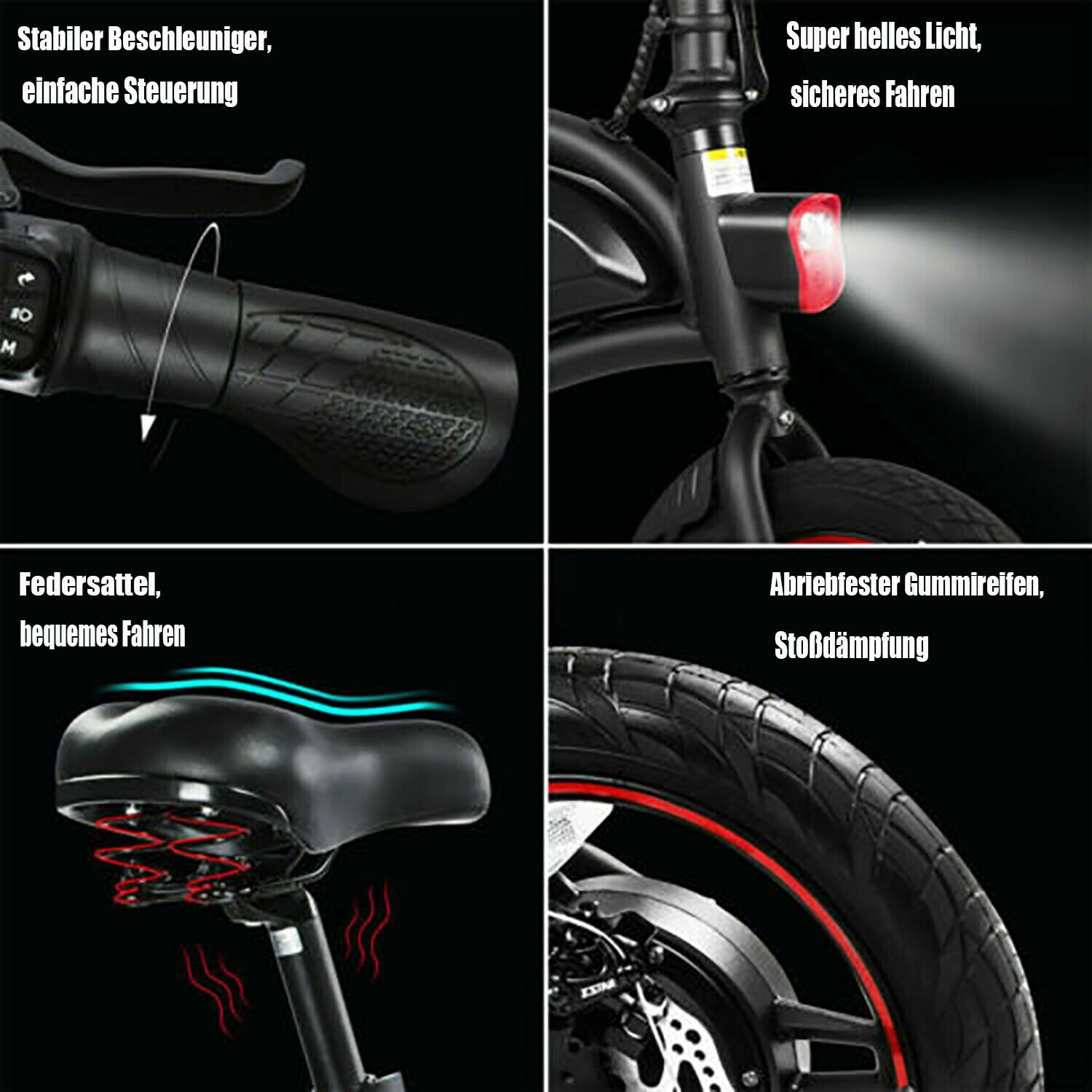 Fangqi E-Bike 14Zoll Sitzhöhe (E-fahrräder, verstellbar hinten, LED Scheinwerfer,DYU, Tempomat, Kettenschaltung, Heckmotor, 250W/10AH,IP54 Klapprad Doppelscheibenbremsen vorne E-citybike, und E-BIKE, E-mopeds)