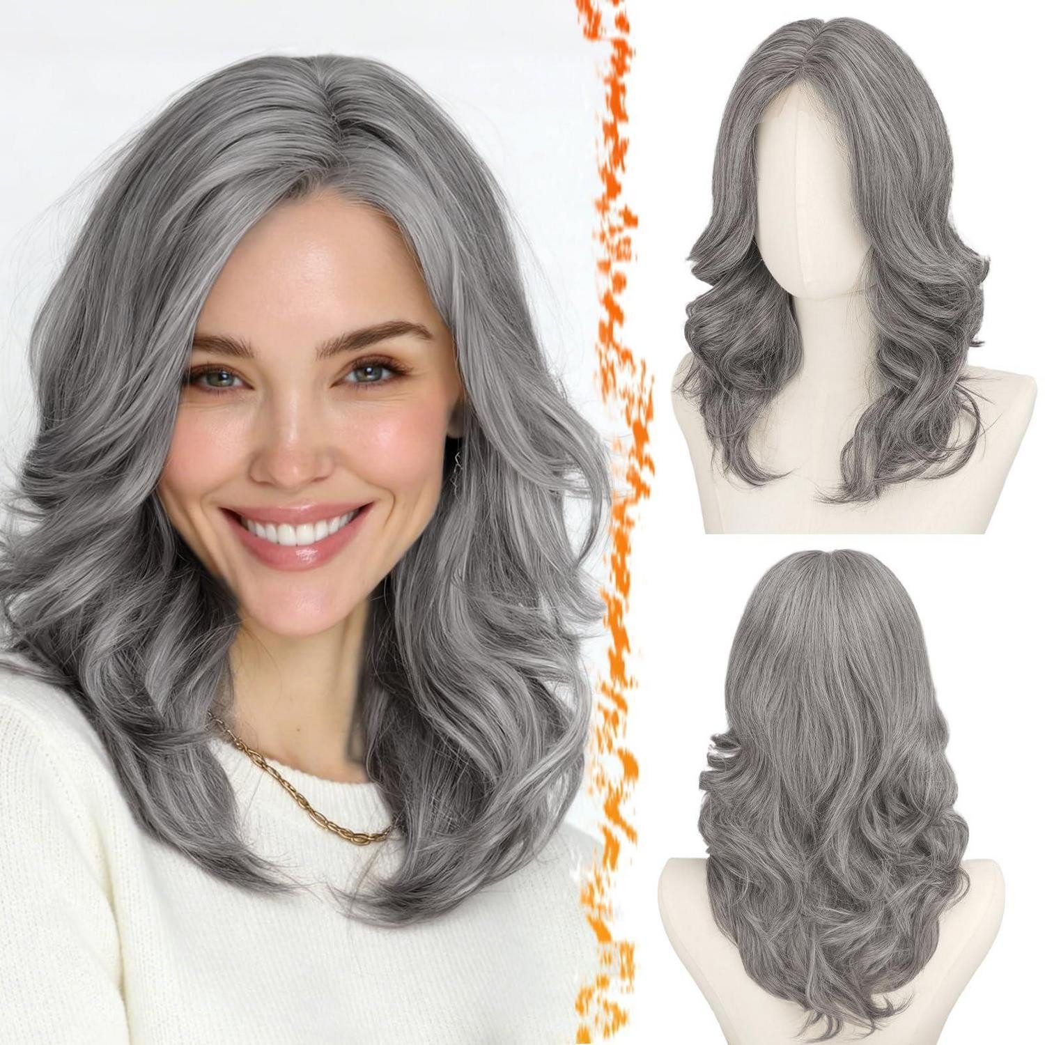LuxusKollektion Kunsthaarperücke Perücke Kurze Gewellte Schulterlang Bodywave Synthetik Graue 40cm