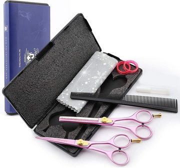 Haryali London Haarschere Professionelles Friseurscheren-Set, Haarschere und Effilierschere, (1 x Paar, 2-tlg., 1x Schneideschere, 1x Effilierschere, 1x Kamm, 1x Öl, 1x Tasche), verstellbar + Fingerauflage