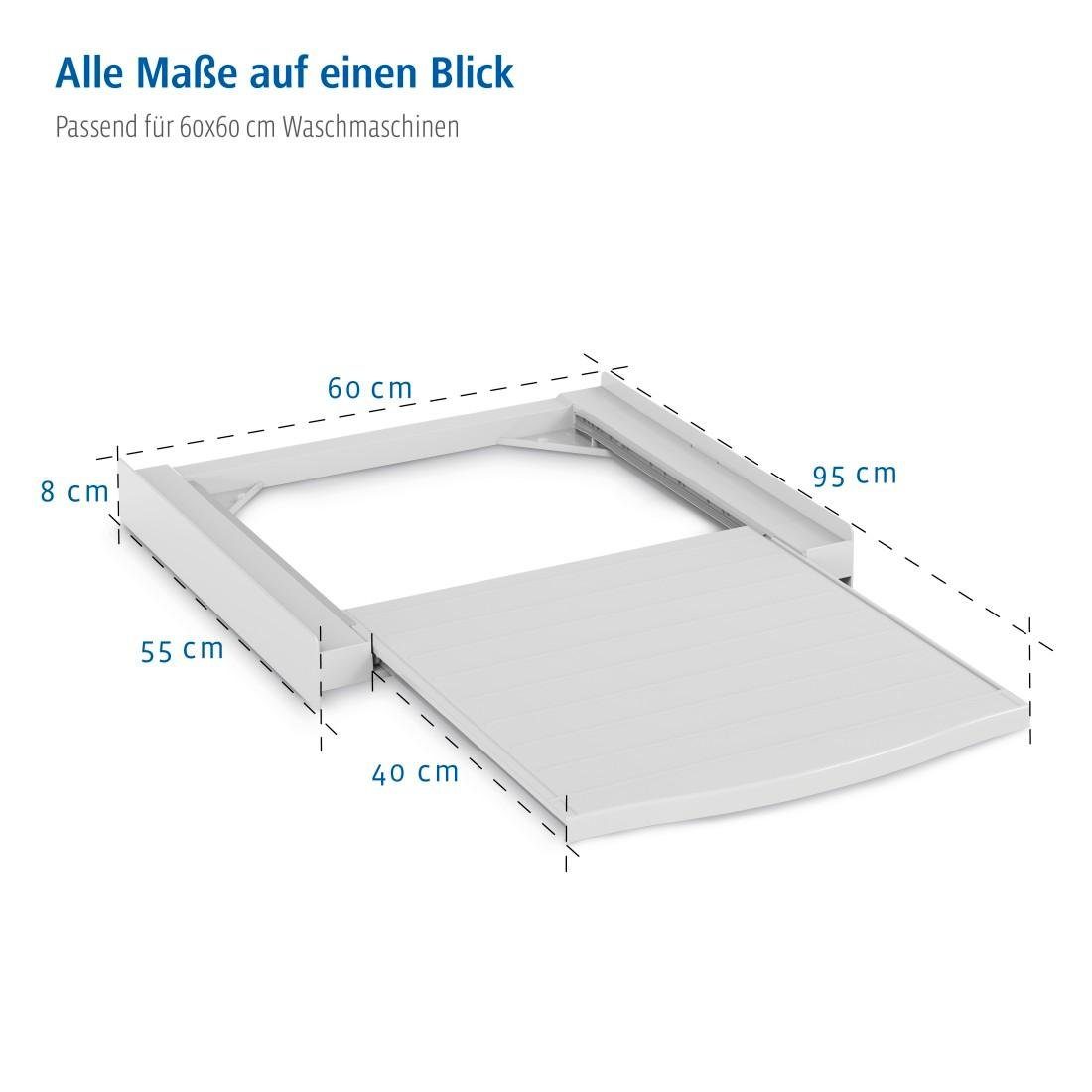 Xavax Zwischenbaurahmen für Waschmaschinen und Trockner mit Zurrgurt, Ablage, Traglast Platte: 10 kg