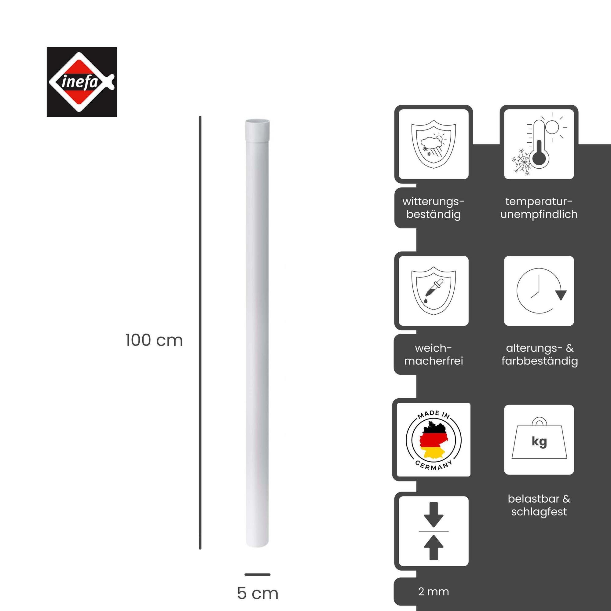 INEFA Regenfallrohr, DN50, PVC-U, Regenwasserrohr, Dachentwässerung, Dachrinnen-Zubehör