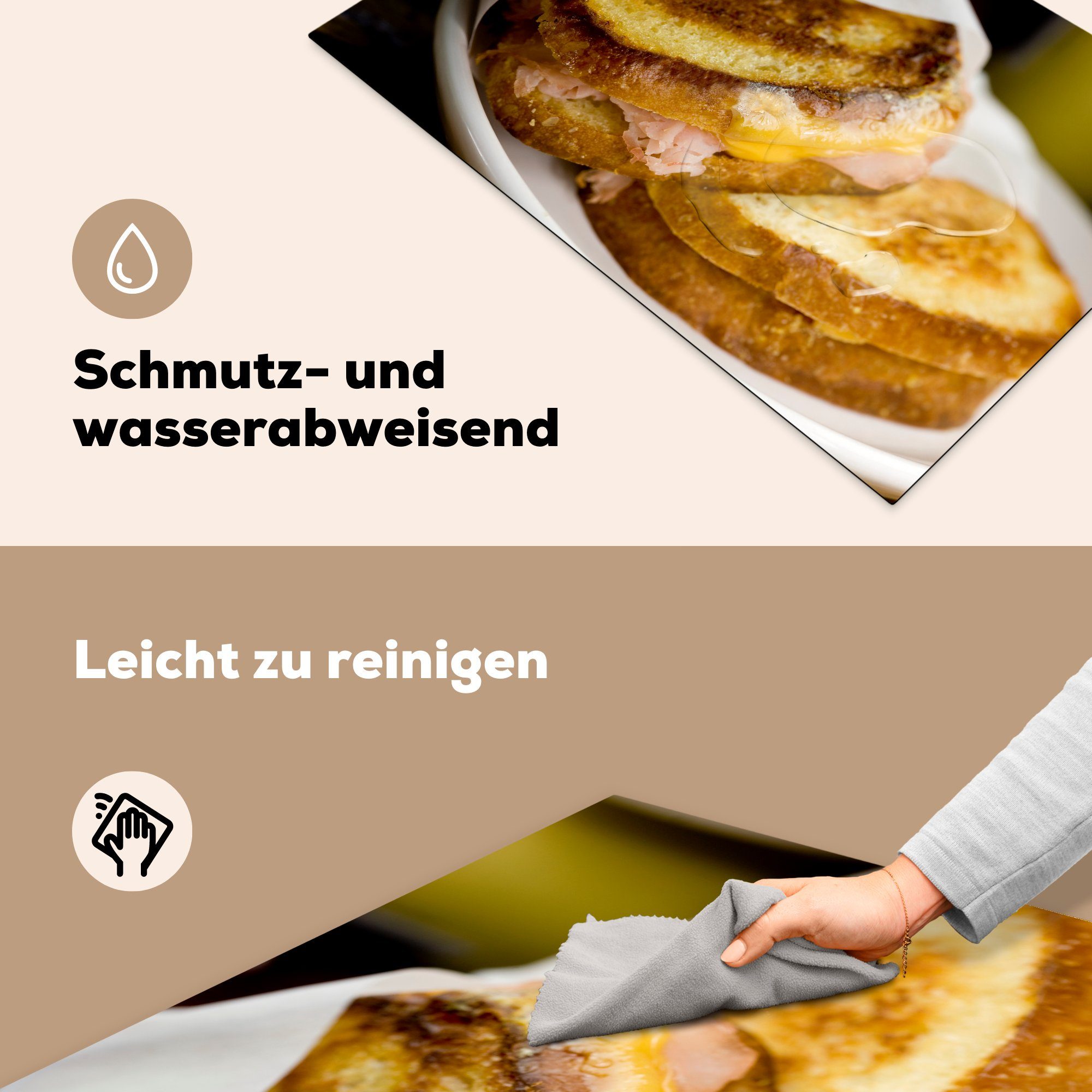 auf (1 Ceranfeldabdeckung einer Serviette, Schinken-Käse-Toast cm, Herdblende-/Abdeckplatte MuchoWow Vinyl, die Schutz tlg), Induktionskochfeld küche, 81x52 für