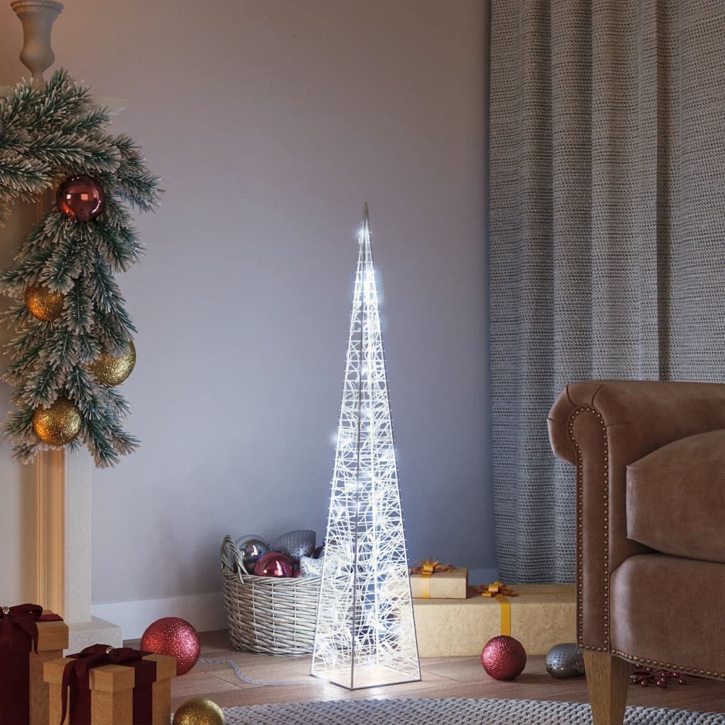 furnicato Dekolicht LED-Weihnachtsleuchtkegel Acryl 10x10x90 cm Kaltweiß, Wetterfeste Weihnachtsbeleuchtung mit 8 Effekten für den Garten