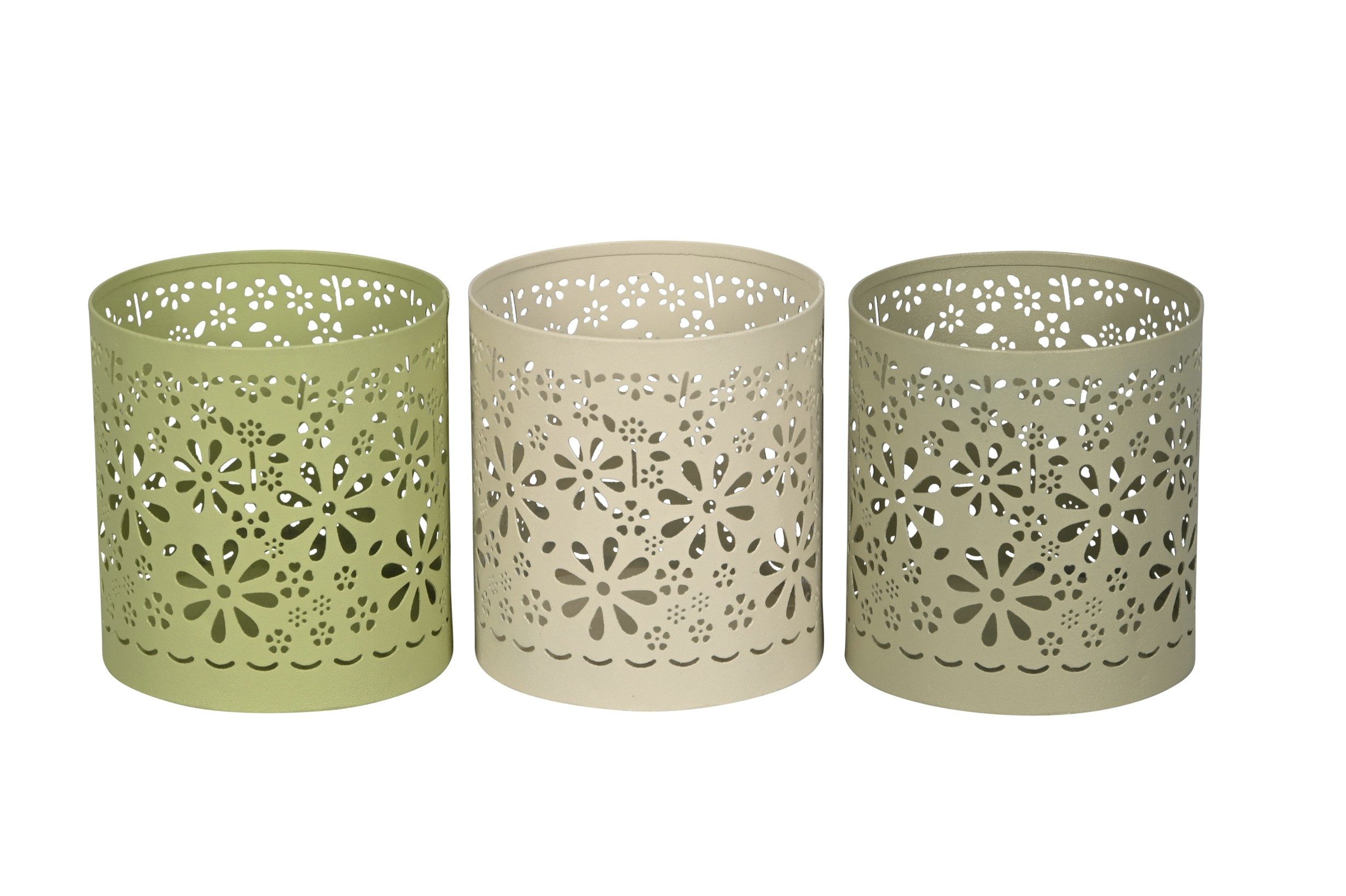 finehomegarden Windlicht Windlicht 3erSet „Blüten“ aus Metall Ø9cm H10cm 3-farbig sortiert (Set, 3 St., 3erSet), Teelichthalter Kerzenhalter für Innen & Außen