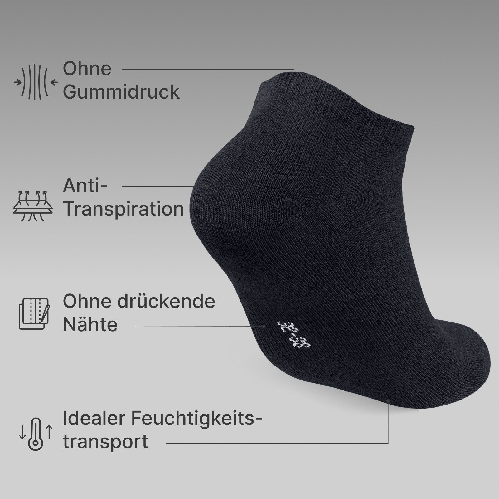 EAAKIE Sneakersocken Sneakersocken Unisex Kurzsocken 5/10/20/30 Paar Schwarz Baumwolle (10-Paar) – Bild 5 von 5
