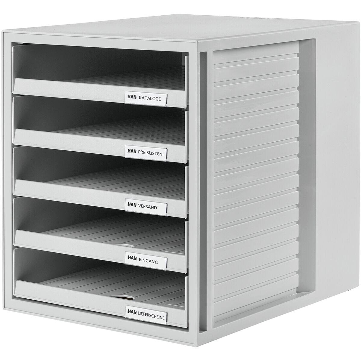 HAN Schubladenbox 1401, mit 5 Schubladen, offen, stapelbar/ integrierbar grau
