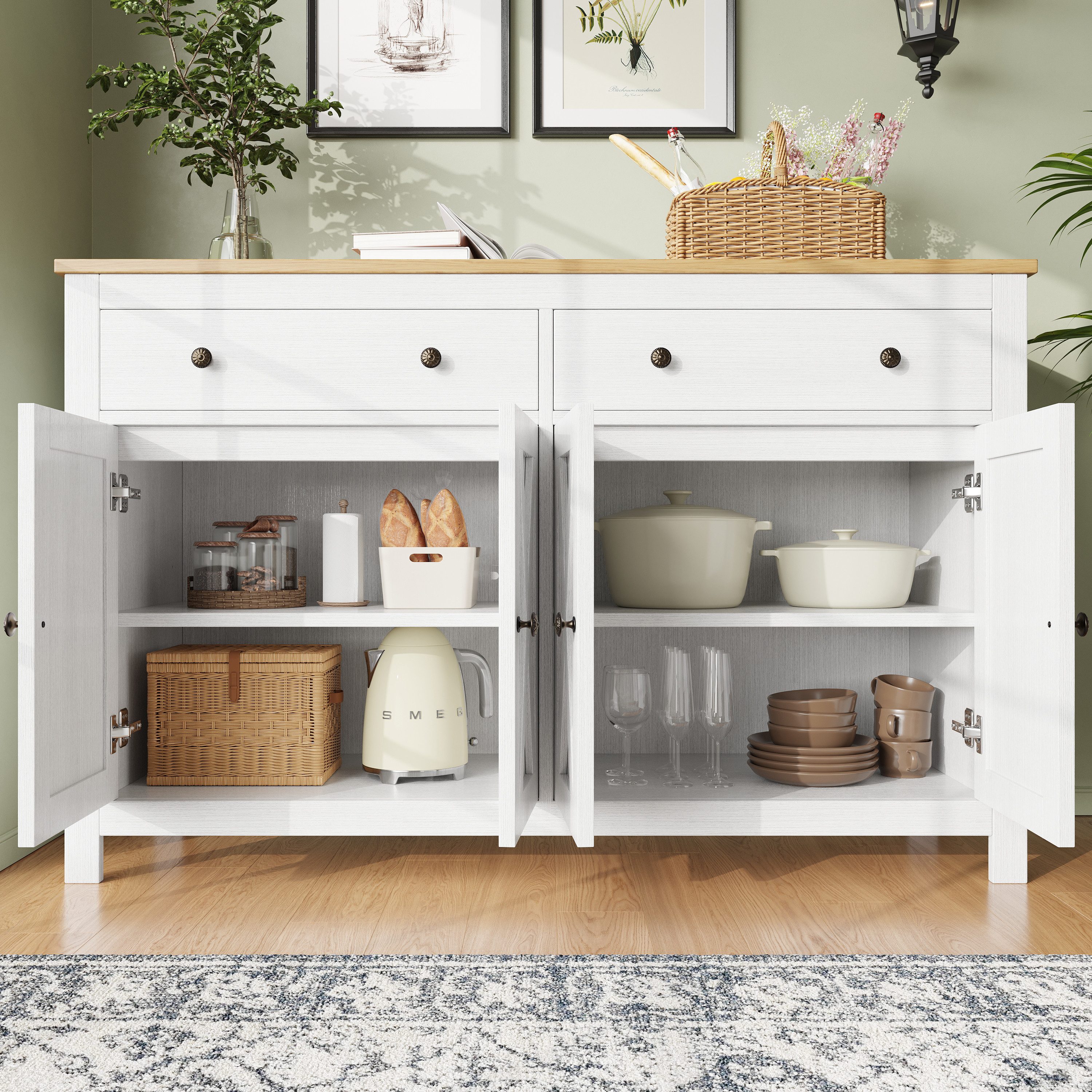 TavilaEcon Sideboard Küchenschrank, Aufbewahrungsschrank mit Vintage-Kreuzs günstig online kaufen