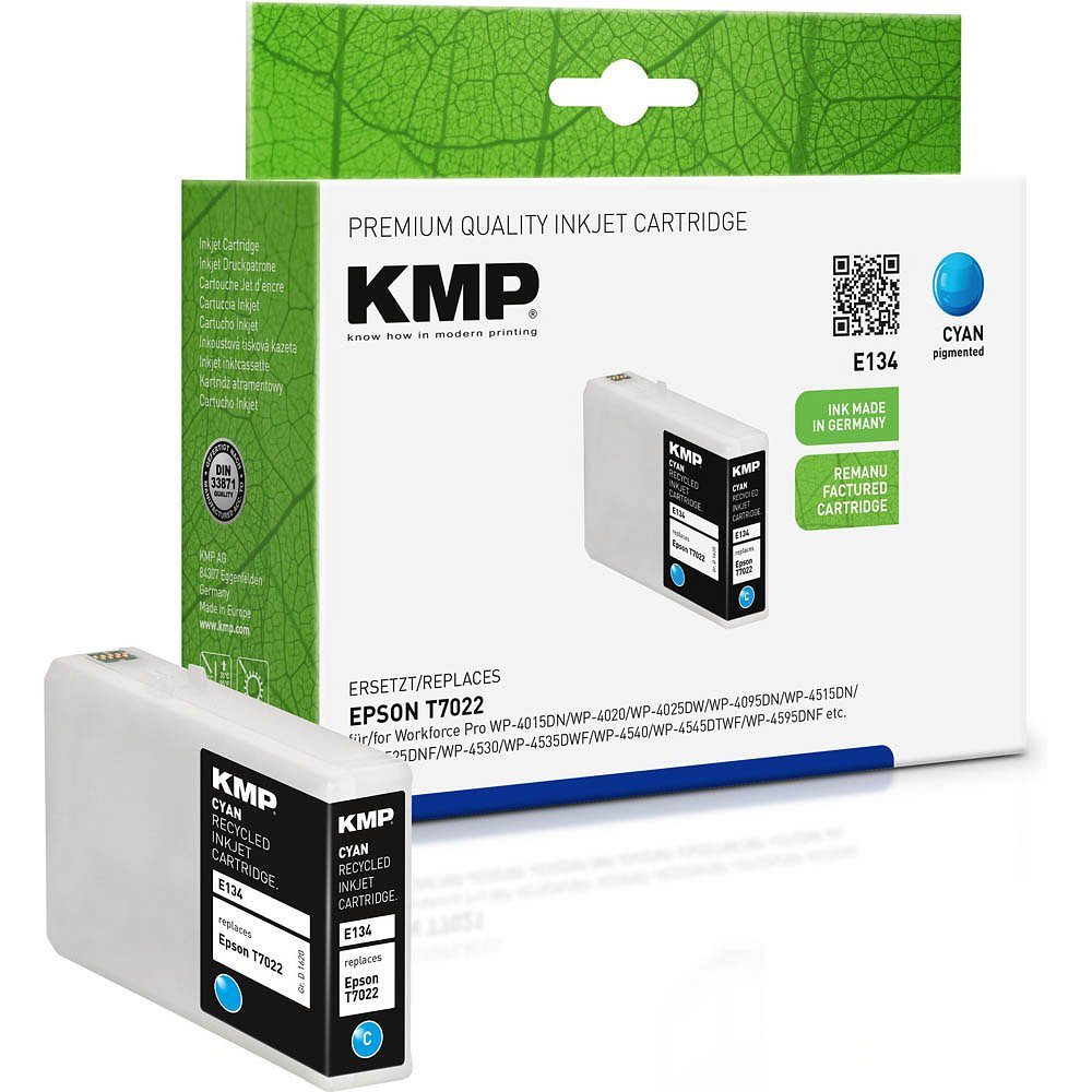 KMP 1 Tinte E134 ERSETZT Epson T7022 - cyan Tintenpatrone (1 Farbe, 1-tlg)