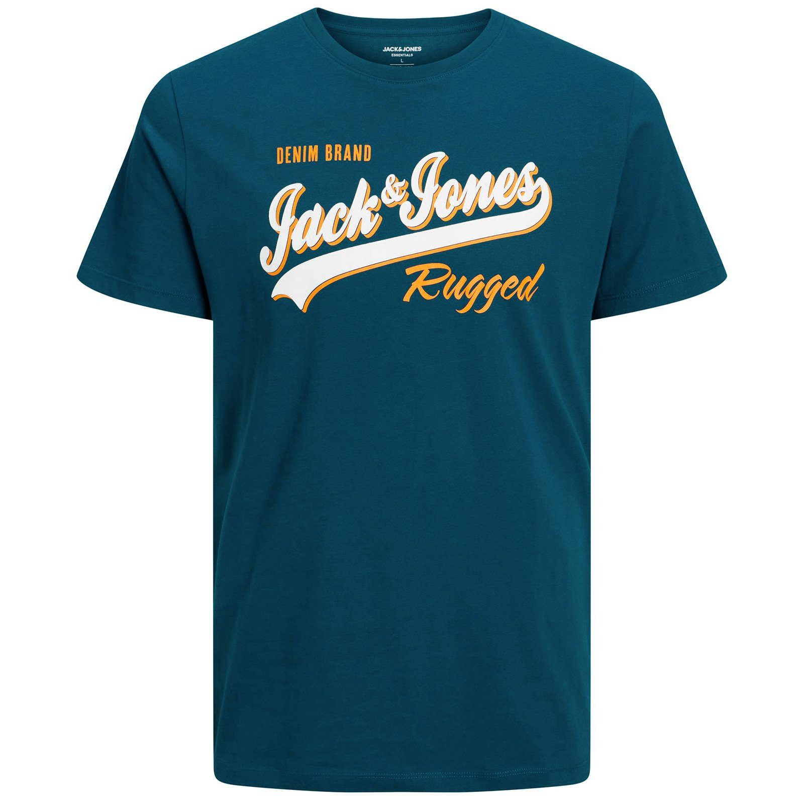 Jack Print Jack&Jones sportiver Rundhalsshirt Große petrolblau & T-Shirt Jones Größen Herren