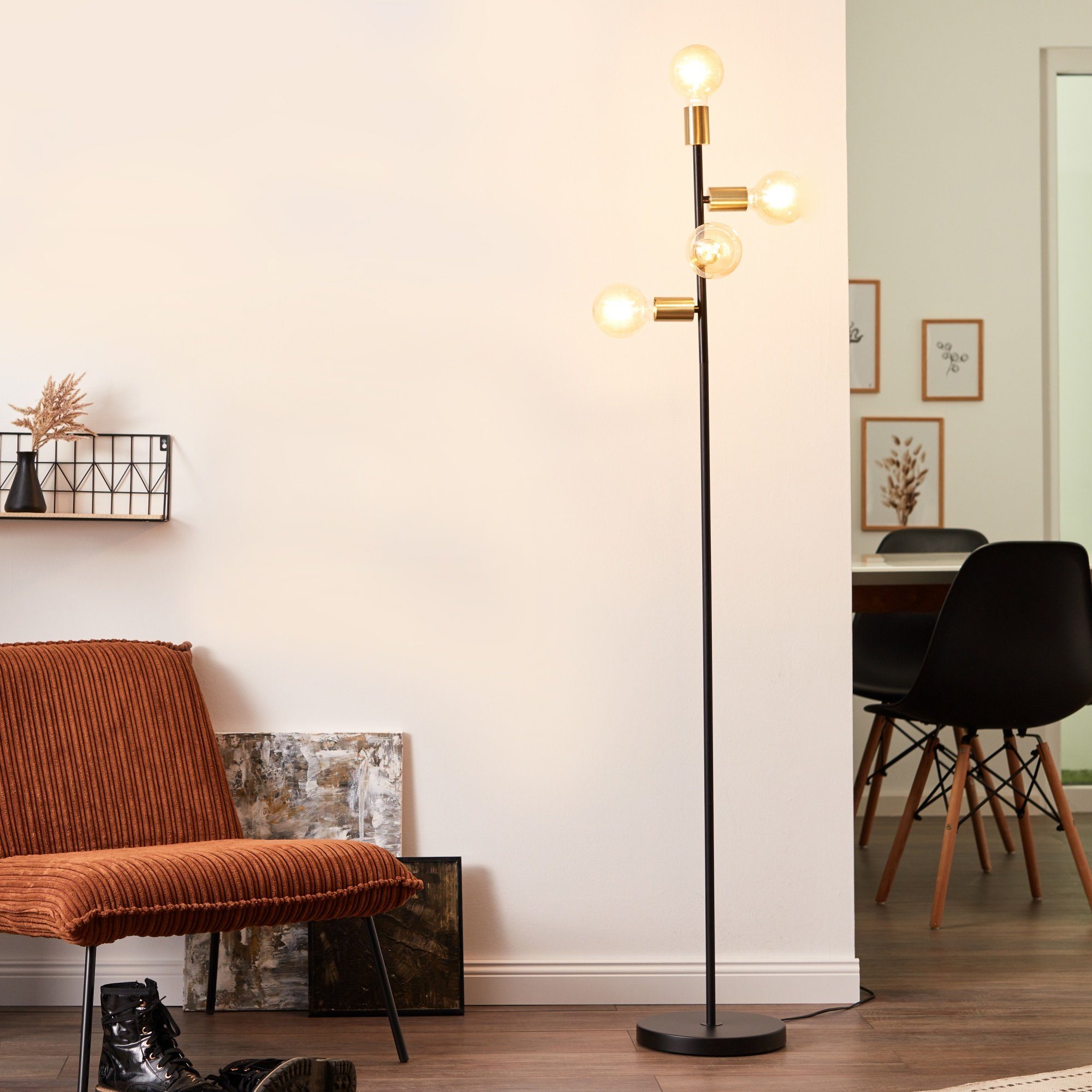 Lightbox Stehlampe, dekorative Standleuchte im Retro Design - Höhe 1,6m - 4  x E27 max. 40W - Metall schwarz/messing gebürstet online kaufen | OTTO