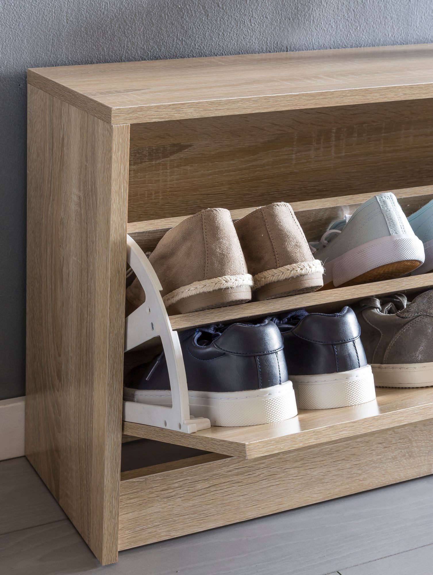 FINEBUY Schuhbank SuVa11681_1 (mit Sitzfläche Sonoma, Schuhkipper Holz 80x4 günstig online kaufen