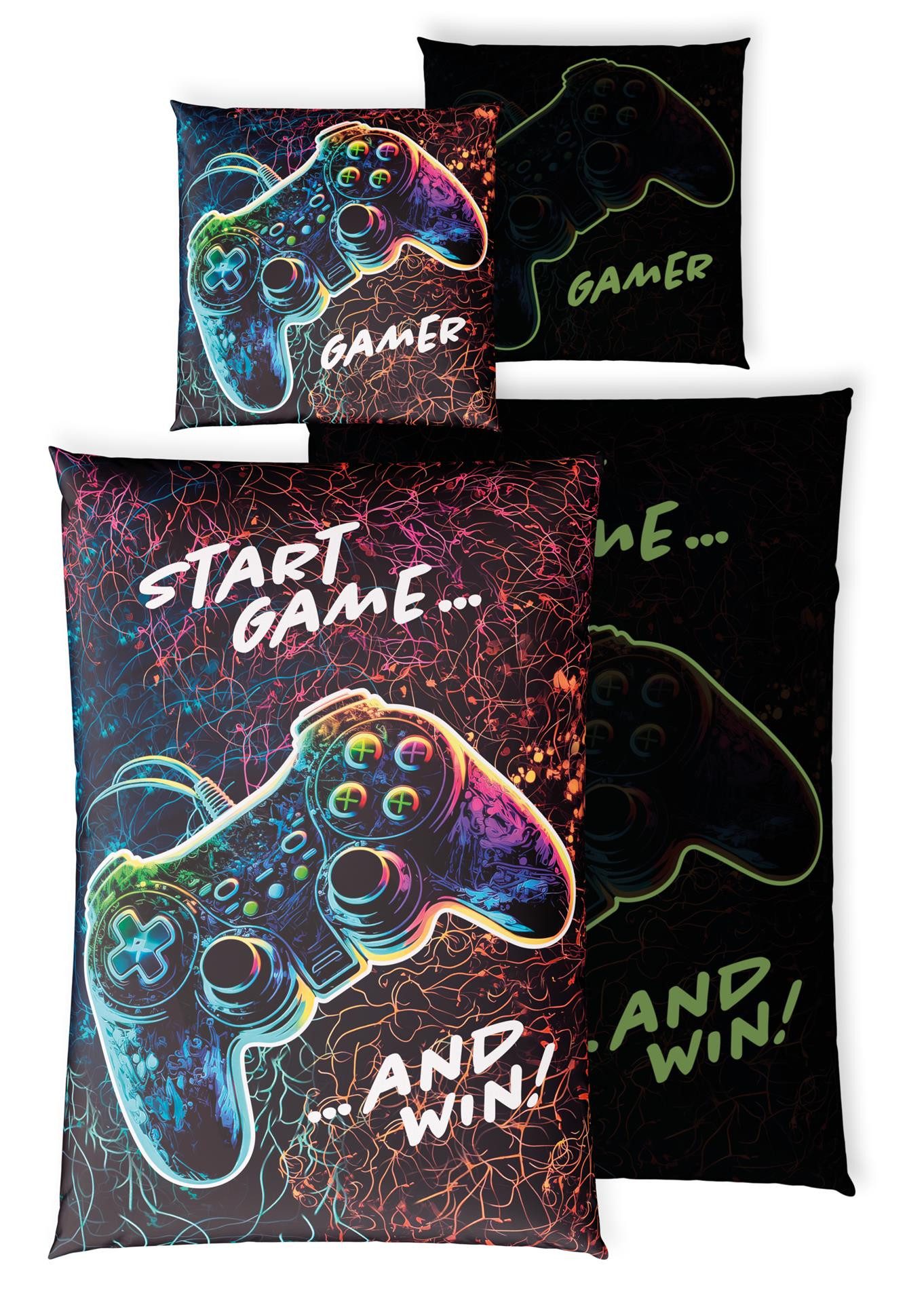 Carpe Sonno Kinderbettwäsche Leuchtende Bettwäsche 135x200 Baumwolle Gamer günstig online kaufen