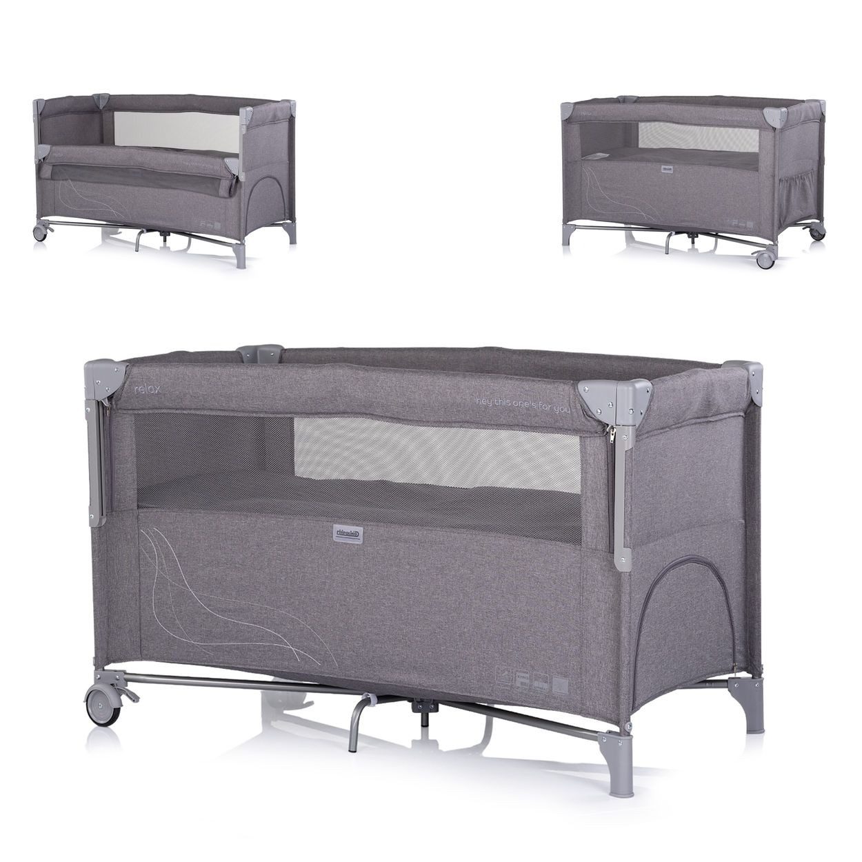 Chipolino Baby-Reisebett Reisebett Relax Leinen 2 Ebenen, Tasche, Reißverschluss, Räder, faltbar