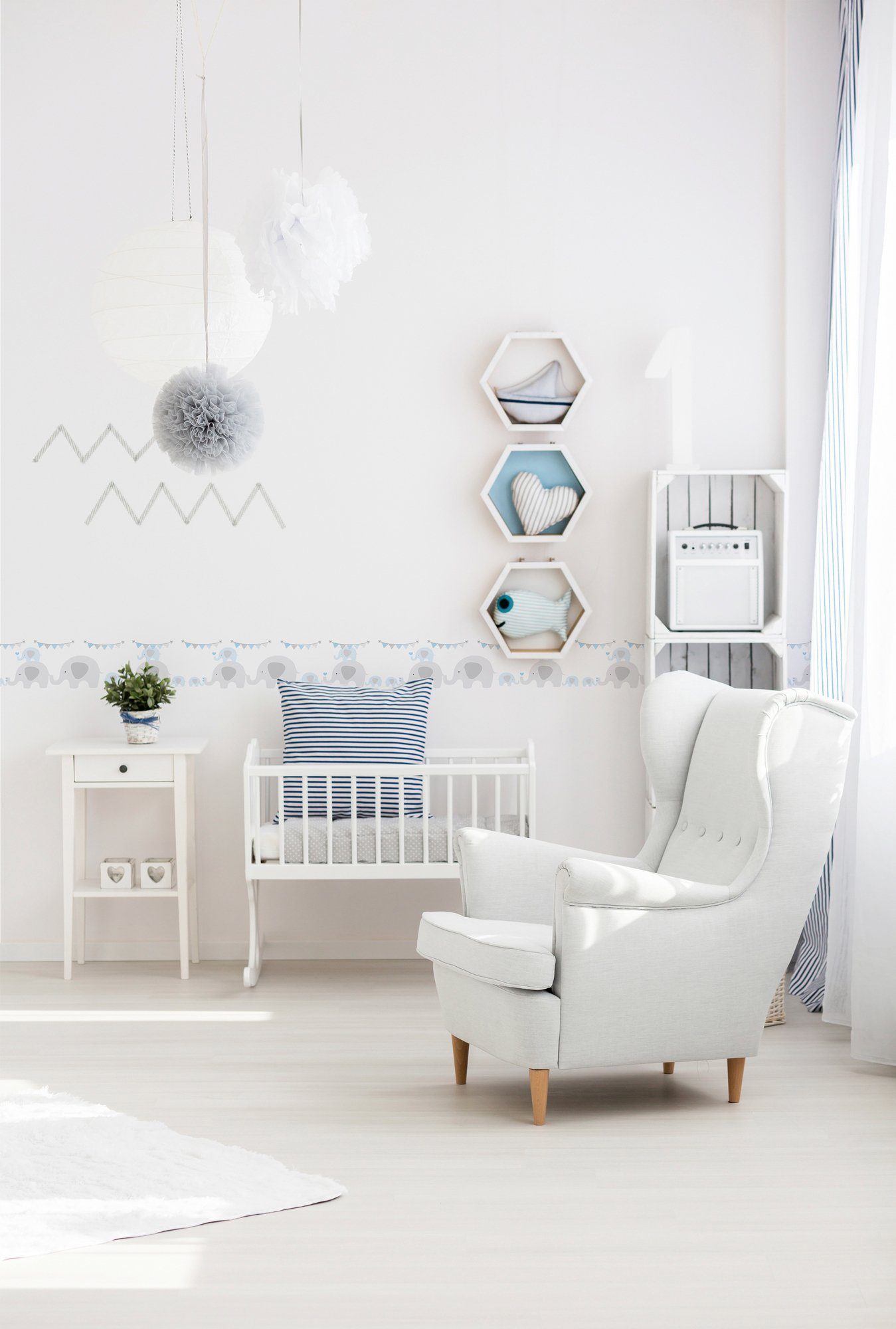 A.S. Création Bordüre Elephant Party, glatt, abstrakt, naturalistisch, Motiv, Tapete Kinder Borte Wohnzimmer Schlafzimmer Küche Design Kinderzimmer