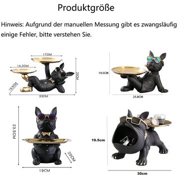 GelldG Dekofigur Bulldogge Tablett Deko Französische Bulldogge Dekofigur
