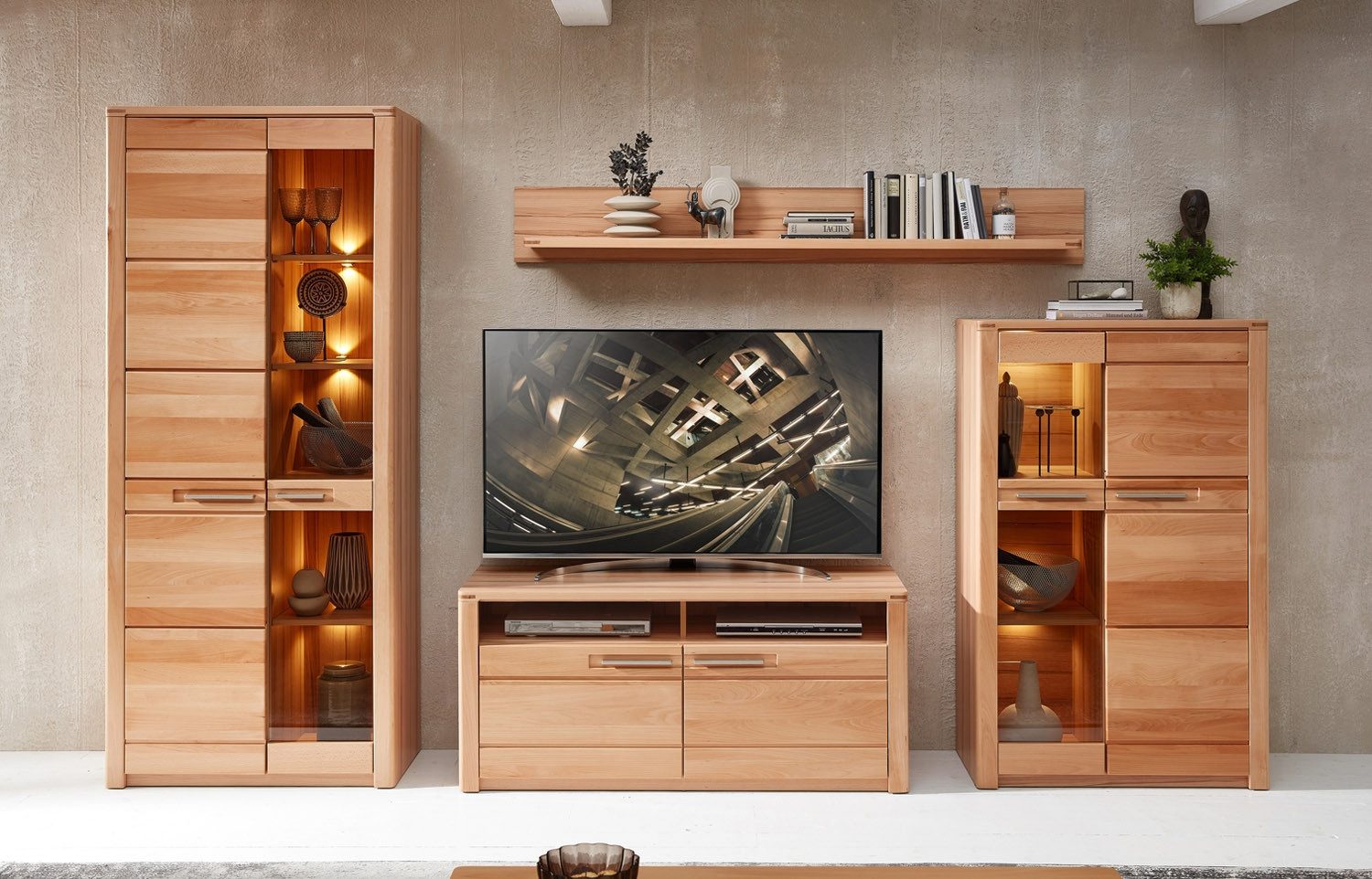 Innostyle Vitrine NATURE ONE, Kernbuche teilmassiv, 1 Holztür, 1 Glastür, S günstig online kaufen