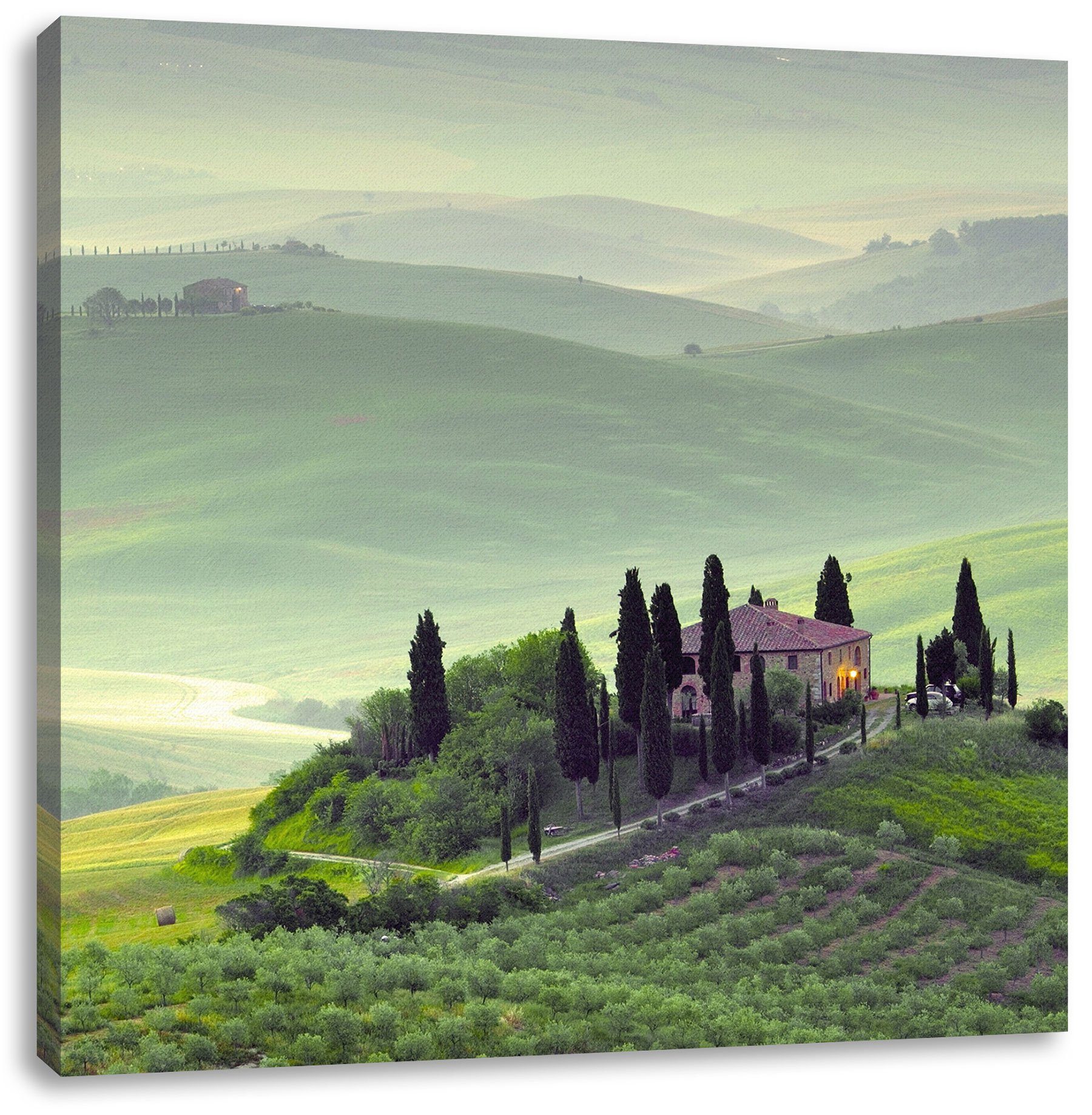 Wunderschöne St), (1 Pixxprint fertig Zackenaufhänger Toskana Leinwandbild inkl. Leinwandbild Wunderschöne Landschaft Landschaft, Toskana bespannt,