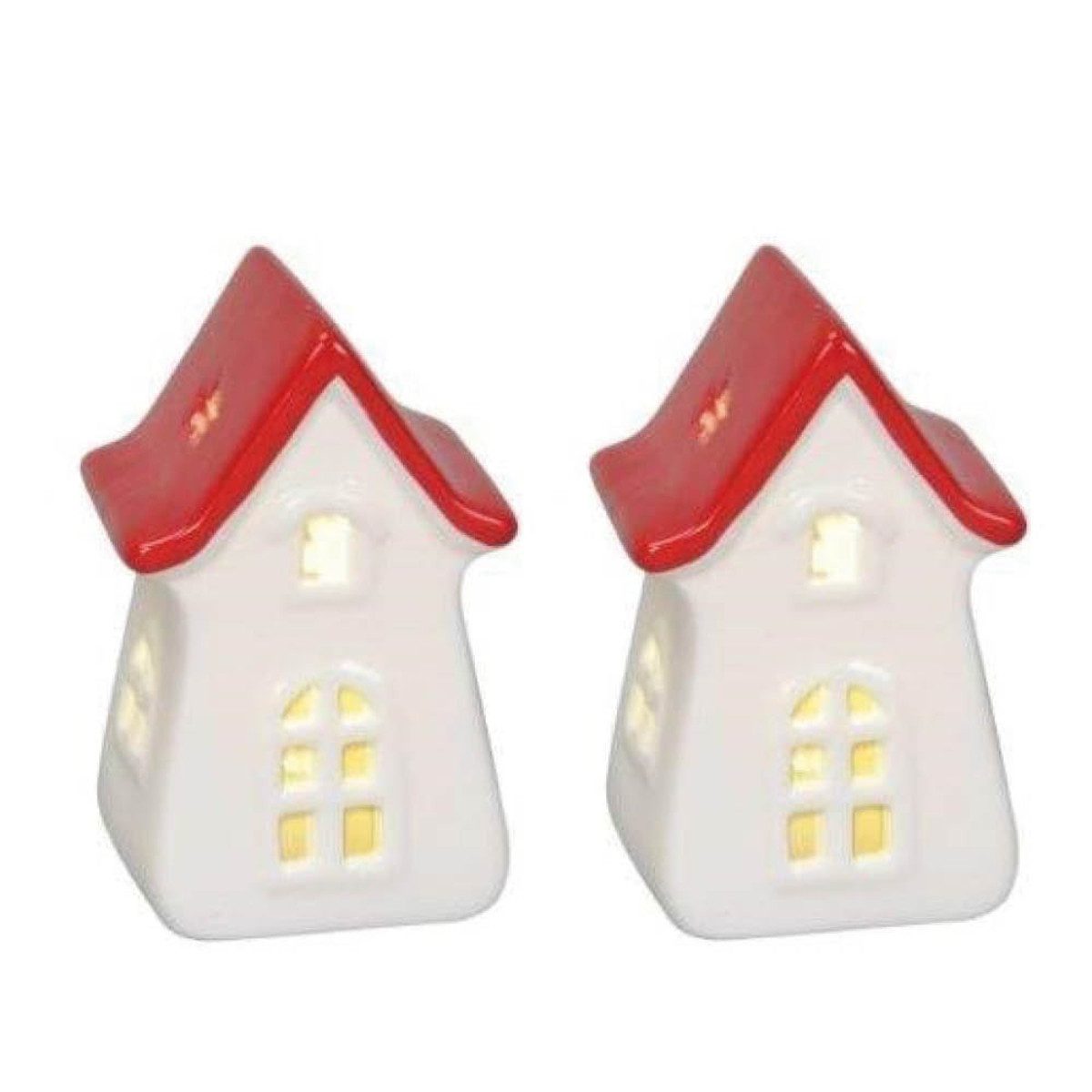 finehomegarden Dekoobjekt LED Haus Kirche 2er Set Keramik Weihnachten rot/w günstig online kaufen