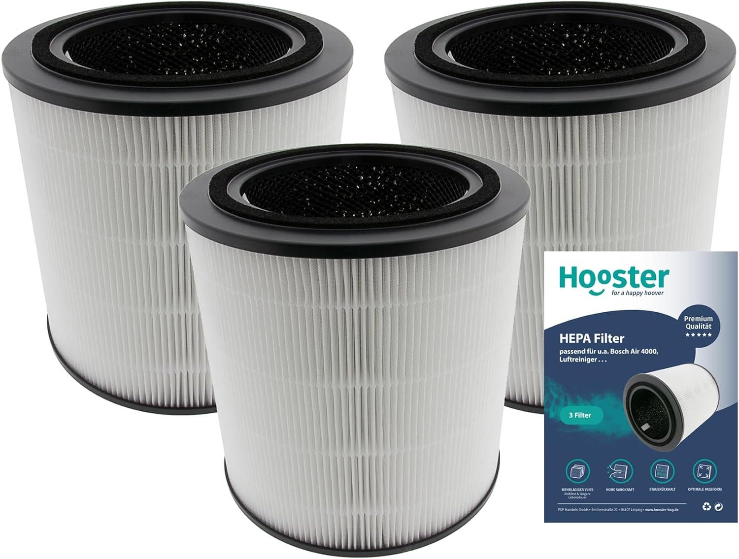 Hooster Luftfilter 3er Set Filter kompatibel mit Bosch Air 4000 Luftreiniger, 3in1 HEPA/Aktivkohle Filter für eine optimale Luftreinigung