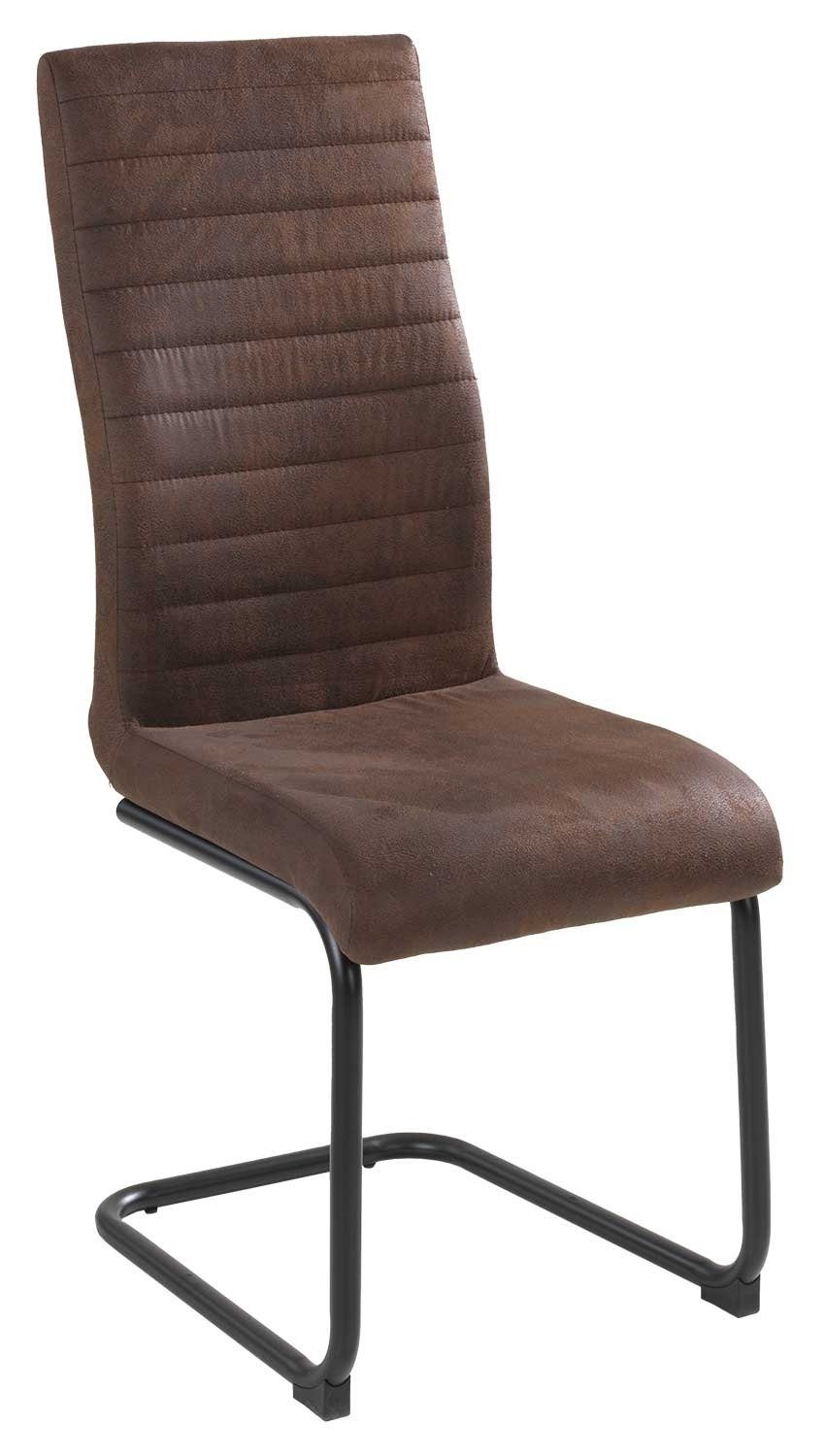 Home4You Freischwinger Schwingstuhl, Braun, Schwarz, Mikrofaserbezug, Metallgestell, mit Quersteppung