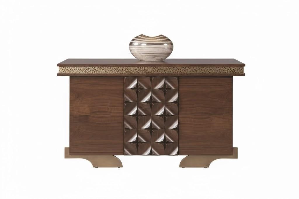 Xlmoebel Stehtisch Brauner Tisch mit goldenen Akzenten und Metallstützen, Made in Europa