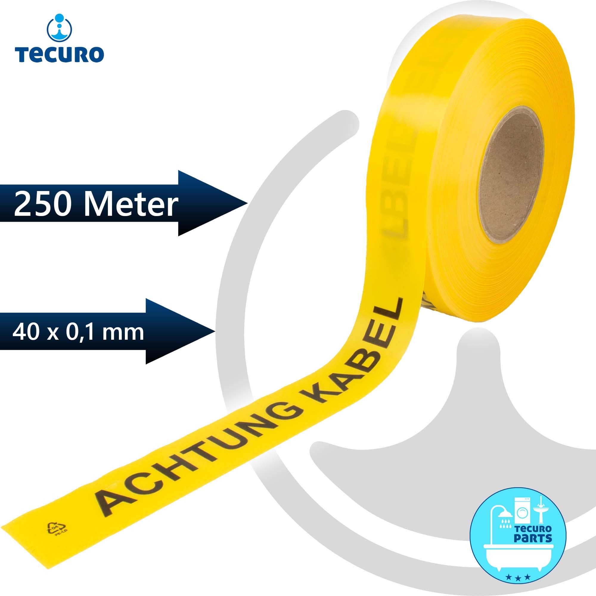 tecuro Hinweisschild Trassenwarnband ACHTUNG KABEL, gelb, 250 m x 40 mm, PE-Folie 0,1 mm – Bild 2 von 3