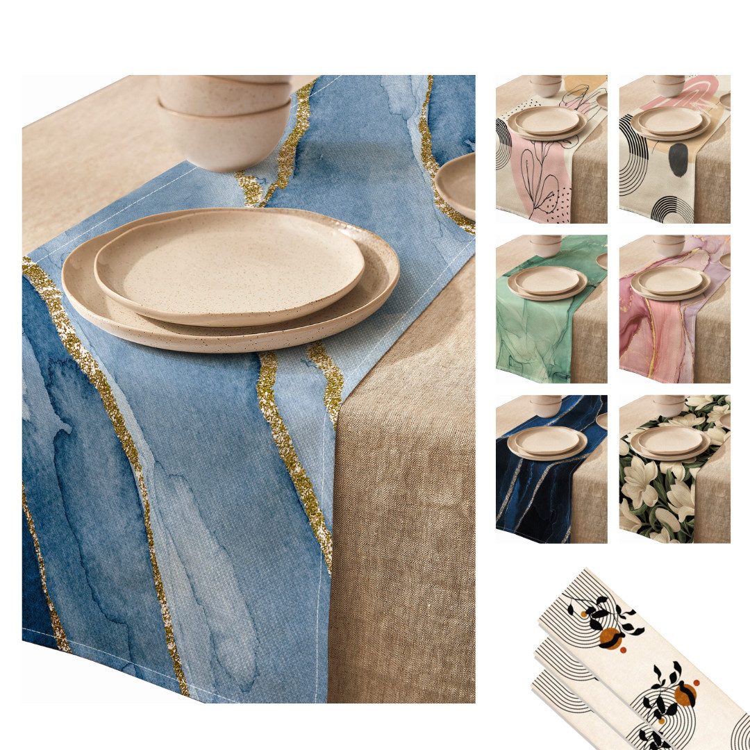 LIVINA HOME Tischläufer Premium Tischdecke abwaschbar, Tischband, moderne Leinenoptik Decke, Tischtuch, Juteband, Gartentischdecke, Tafeltuch