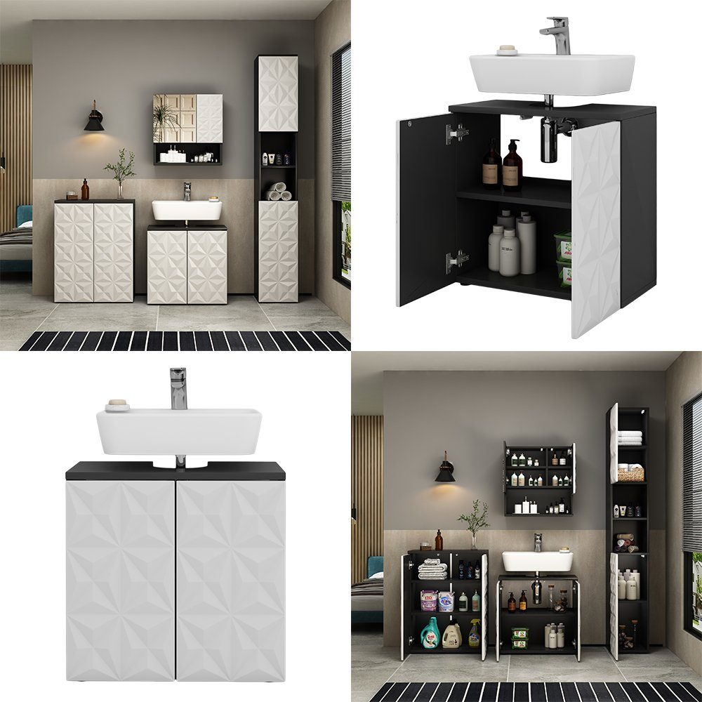 Vicco Waschbeckenunterschrank Badezimmerschrank EDGE Schwarz/Weiß schwarz | schwarz-weiß