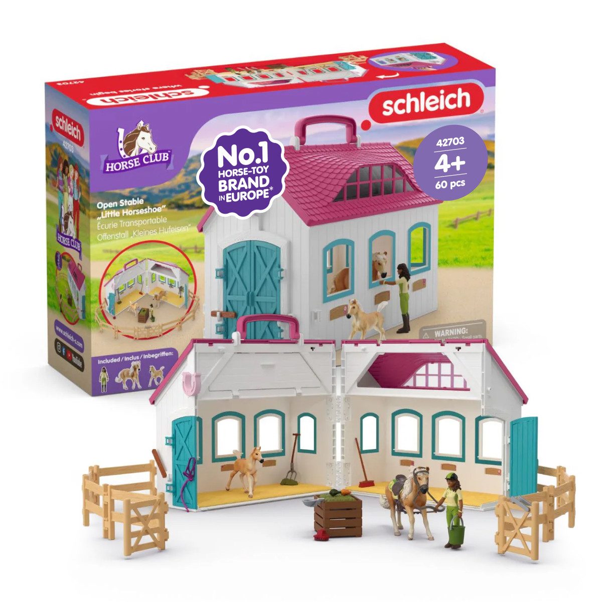 Schleich® Spielwelt HORSE CLUB, Offenstall -Kleines Hufeisen (42703), Made in Europe