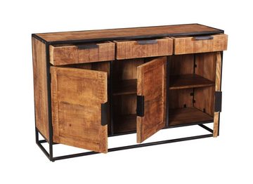 TPFLiving Sideboard Laramie - mit fühlbarer Struktur (aus natürlichem Mangoholz - Gestell Metall schwarz, Kommode für Schlafzimmer - Hochkommode - Holzkommode massiv), Produktlinie: Wyoming - Breite: 140 cm, Höhe: 90 cm, Tiefe: 40 cm