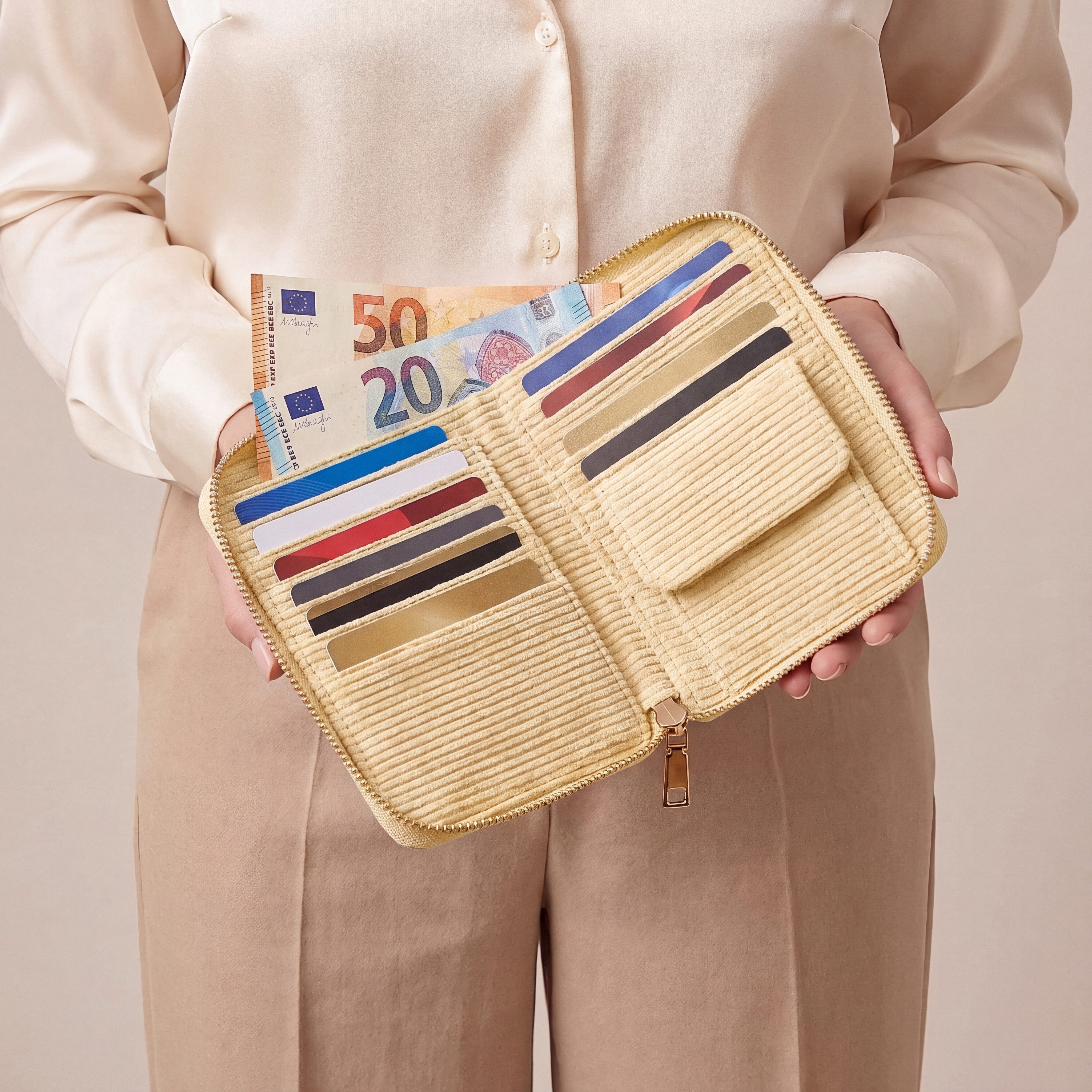 MillyMilk Geldbörse FONDO MEDIUM – Damen Cord Geldbeutel – Stoff Portemonnaie, Cord-Geldbörse mit stabiler Form, viel Platz und Reißverschluss. – Bild 4 von 5
