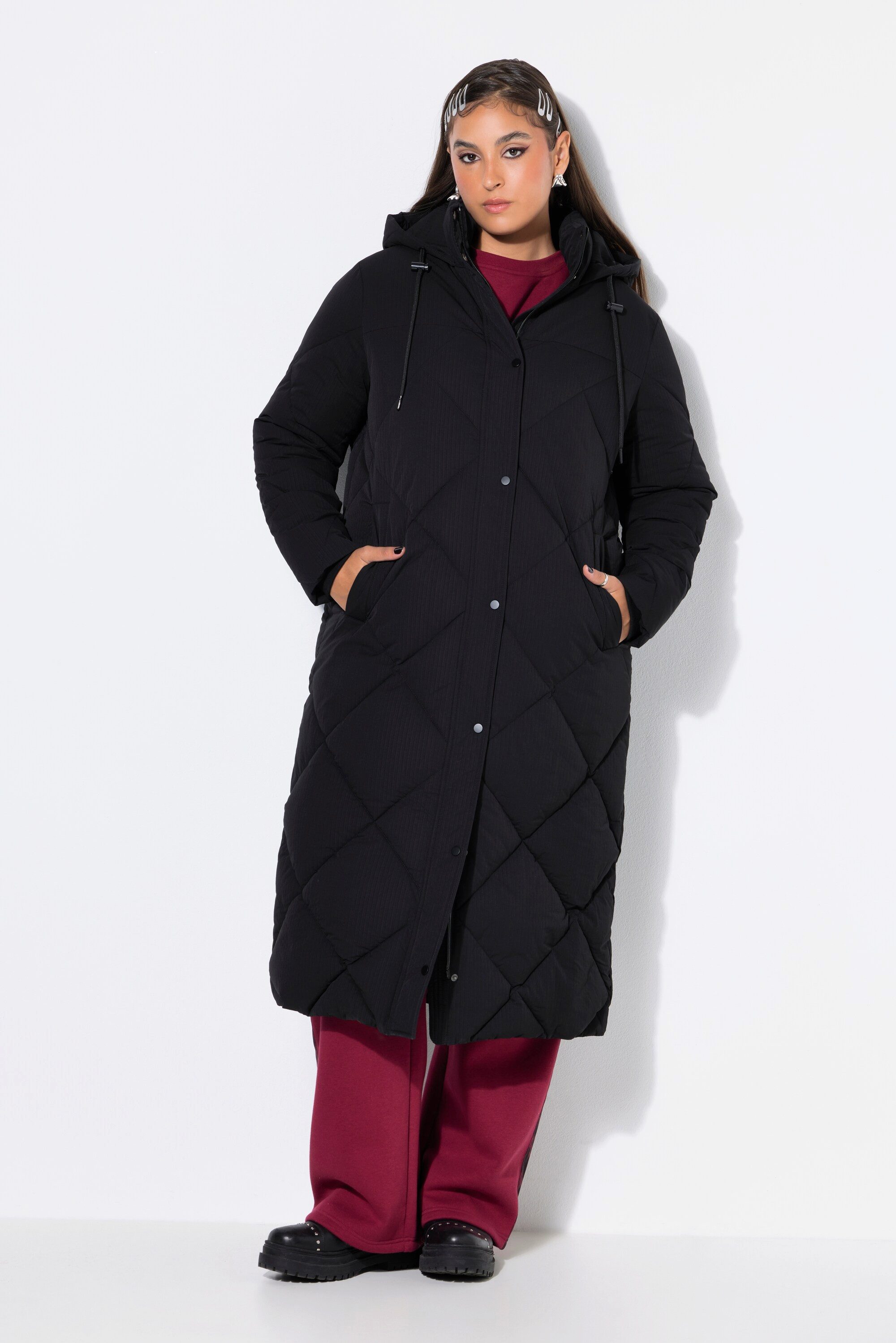 Studio Untold Steppmantel Long-Steppmantel Kapuze Zipper
