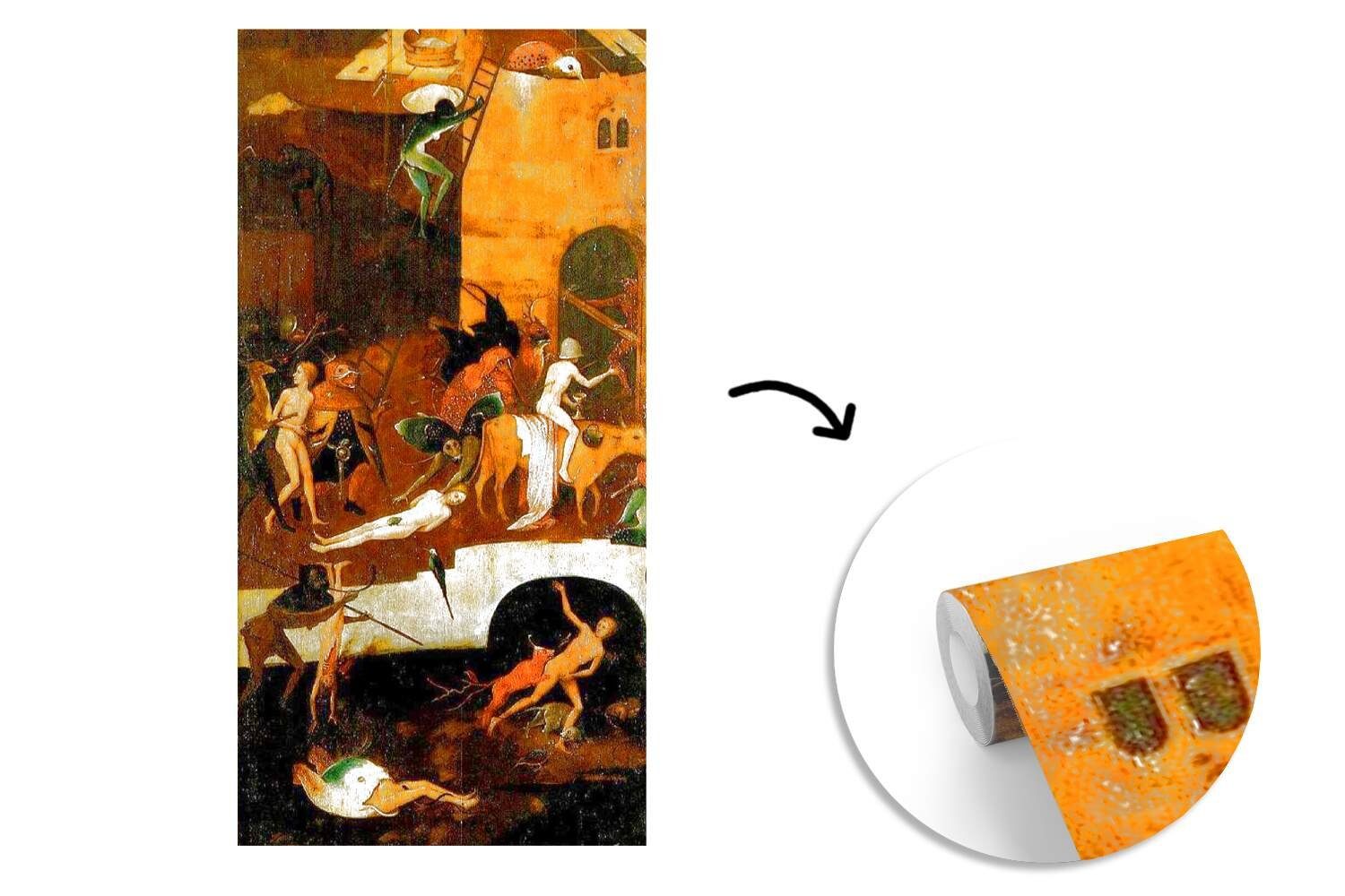 Matt, St), Hieronymus MuchoWow Flügel von Triptychons bedruckt, - Wohnzimmer Schlafzimmer Vliestapete Gemälde Fototapete Heuwaage des für rechter Fototapete Bosch, Küche, (2