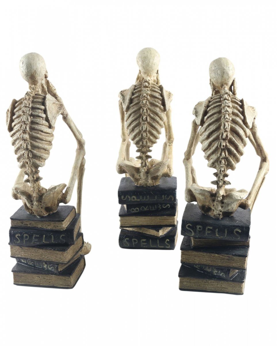 Bücher Dekofigur die Horror-Shop sitzen Skelettfiguren 3er-Set 35cm auf