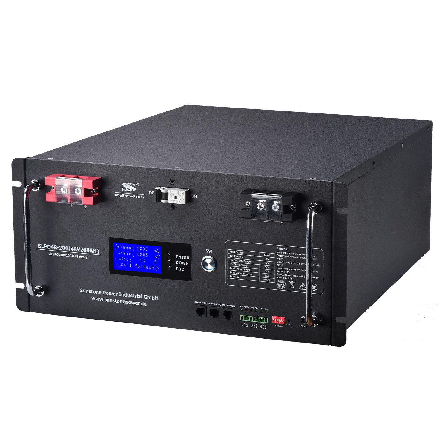 Sunstone Power 9,6 kWh Zyklenfest PV Speicherbatterie 48V 200AH Lithium Akkumulator Akku 200000 mAh (48 V)