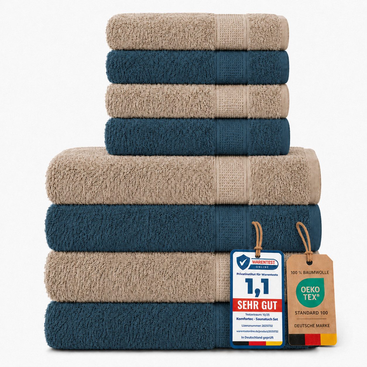 Komfortec Handtuch Set Premium 8x Handtuch & Badetuch Set - 4er 50x100 + 4er 70x140 cm, Frottee (8-St), 100% Baumwolle, Weich, 470 g/m2 – Bild 2 von 5
