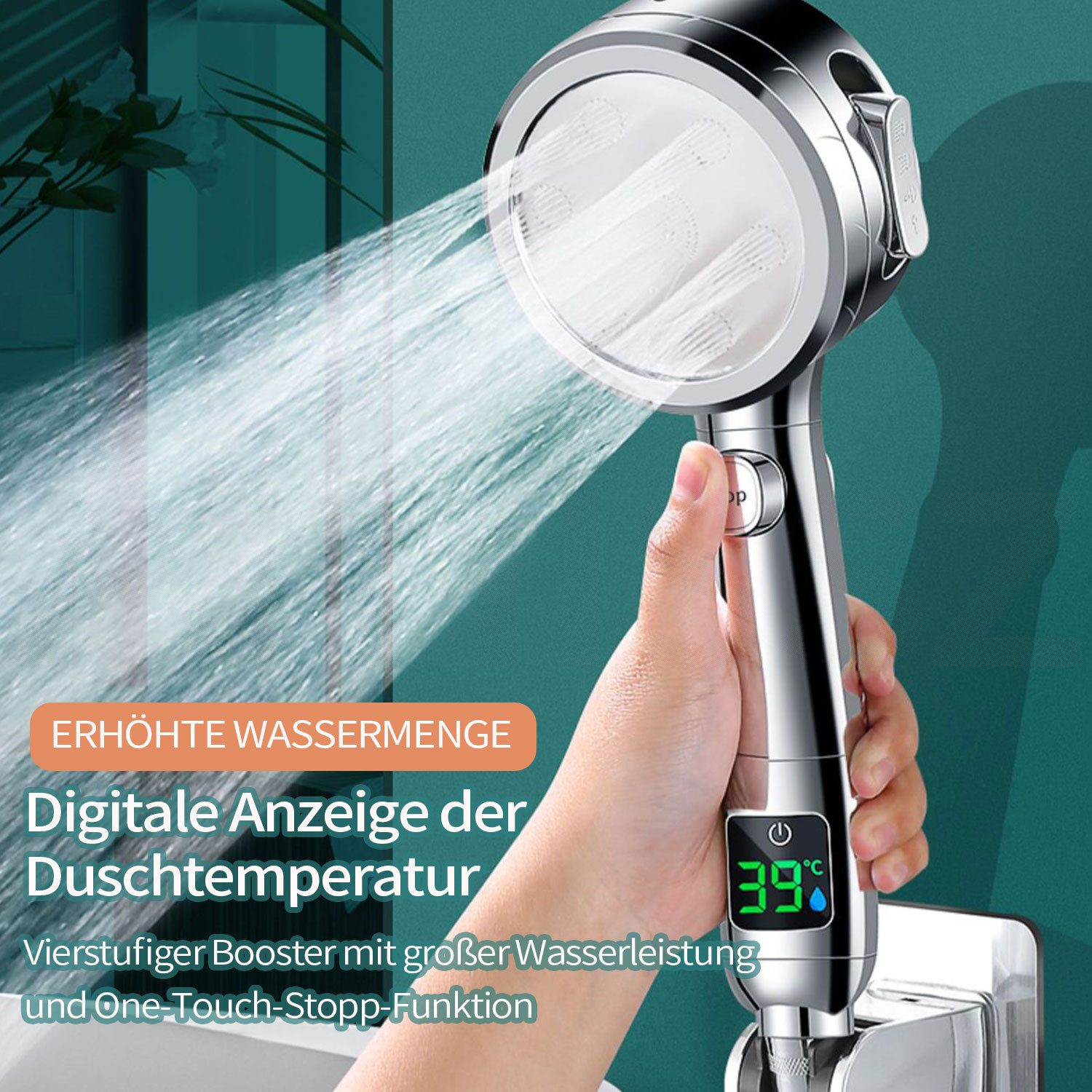 Refttenw Handbrause Hochdruck Duschbrause, 4 Strahlarten, günstig online kaufen