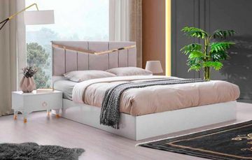 JVmoebel Schlafzimmer-Set Modern Schlafzimmer-Set 3tlg Bett 2x Nachttische Weiß Rosa Zweifarbig, (3-St., Bett + 2x Nachttische), Made in Europa