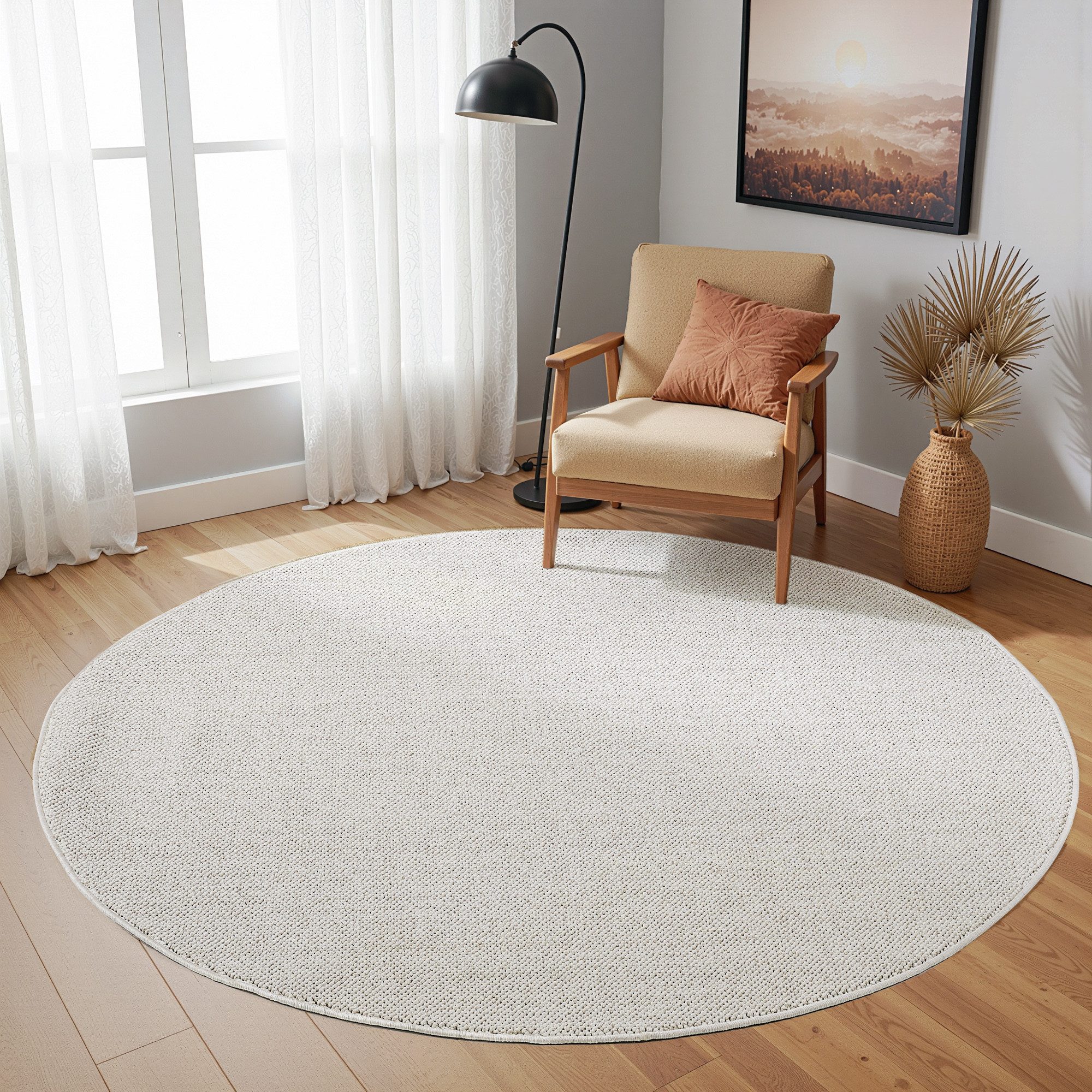 SIMPEX24 Teppich Unicolor, Rund, Höhe: 7 mm, Schlingenteppich Schlafzimmer Einfarbig Meliert Design