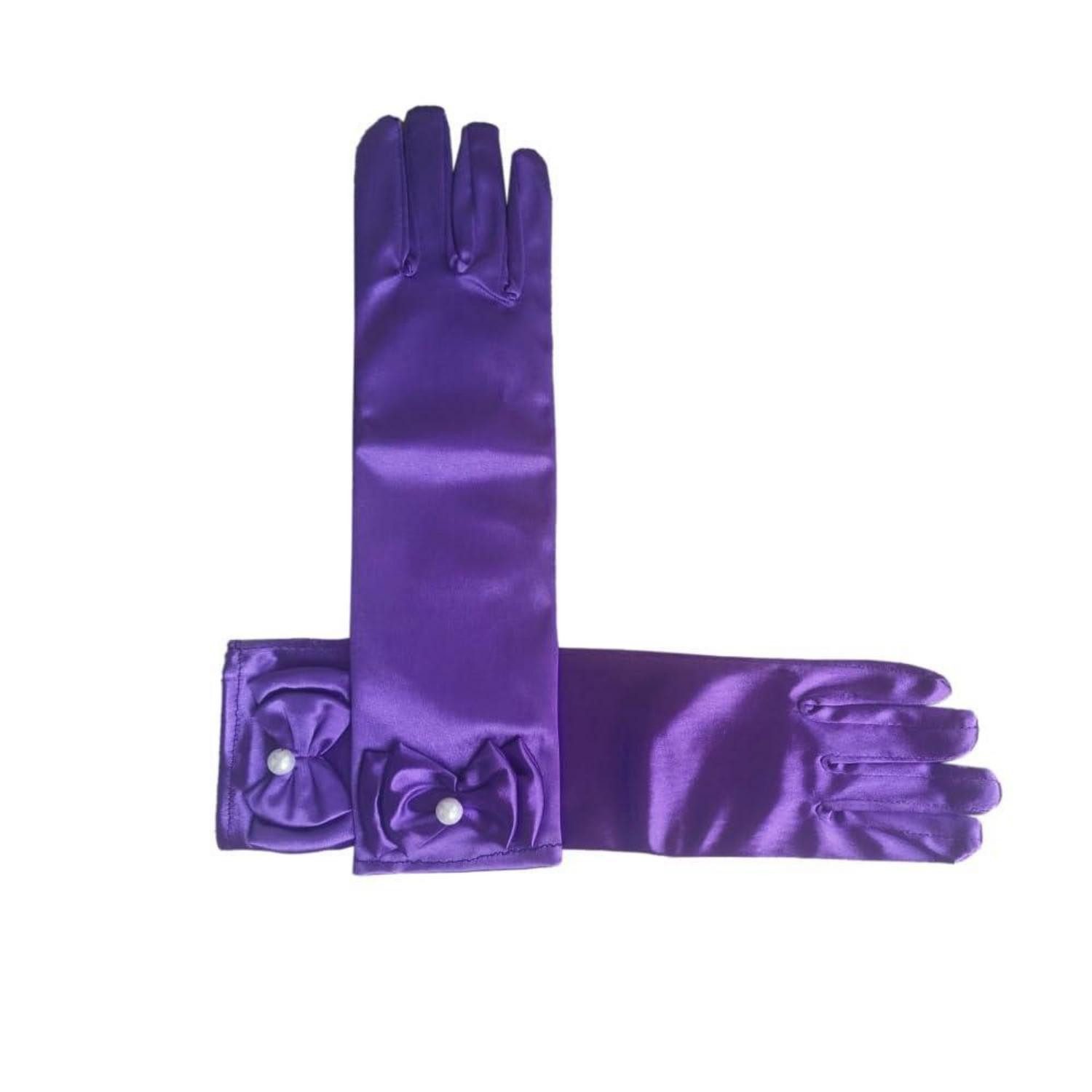 LuxusKollektion Prinzessin-Kostüm Handschuhe Mädchen Lila Satin mit Schleife 29cm