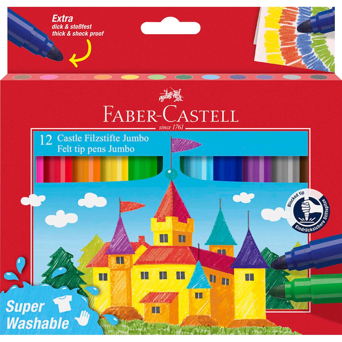 Faber-Castell Filzstift Faber Castell Jumbo Super Waschable Filzstifte farbsortiert 12 Stück