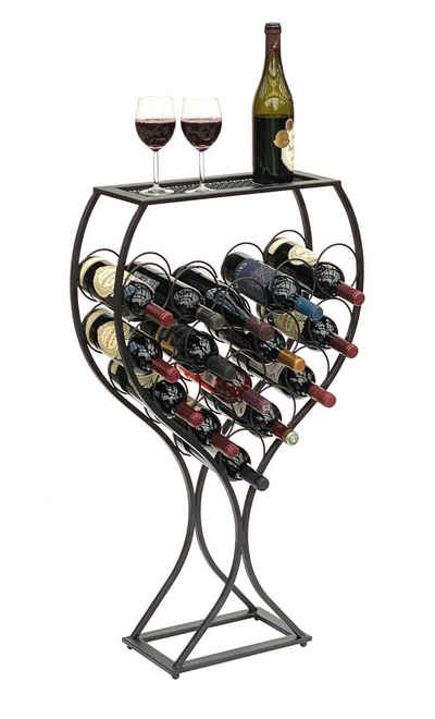 DanDiBo Weinregal im Weinglas Design Metall Schwarz Flaschenregal stehend 100 cm 96211, für 15 Flaschen, mit Ablage, aus Schmiedeeisen