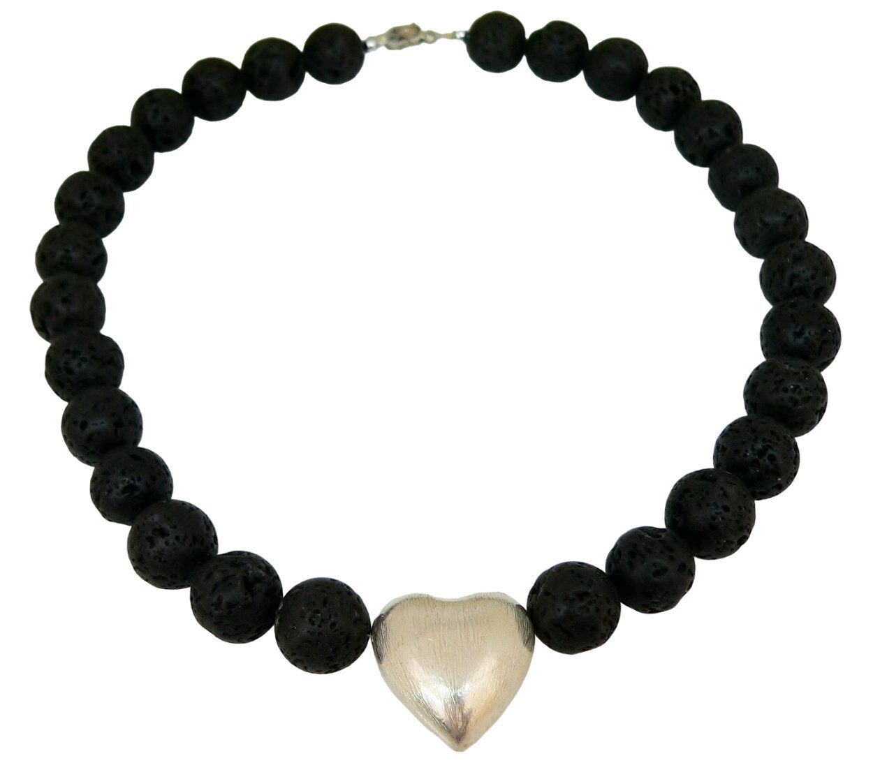 traumschmuck Collier 485s Collier Lava Perlen schwarz 14mm Herz versilbert günstig online kaufen