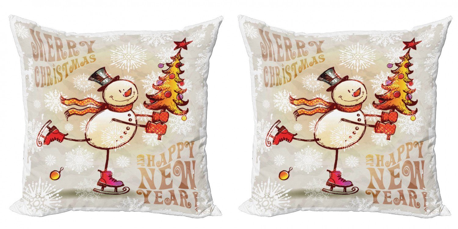 Kissenbezüge Modern Accent Doppelseitiger Digitaldruck, Abakuhaus (2 Stück), Weihnachten Skating Happy Snowman