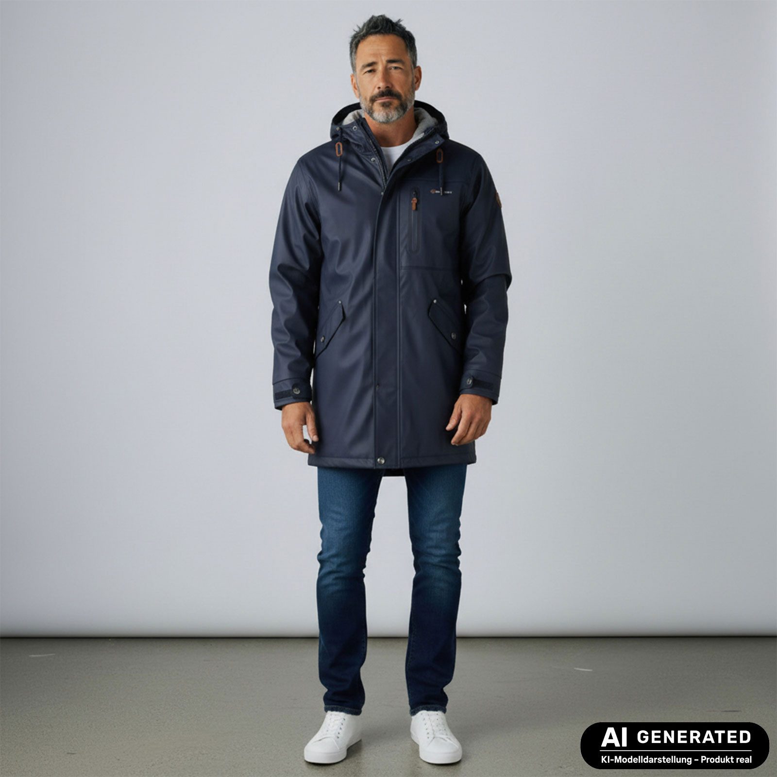 Dry Fashion Regenjacke Bergen Herren Regenmantel Fleece-Futter - Outdoor-Jacke Wasserdicht Parka Winddicht, Verschweißte Nähte, 2-Wege-Reißverschluss, Kapuze