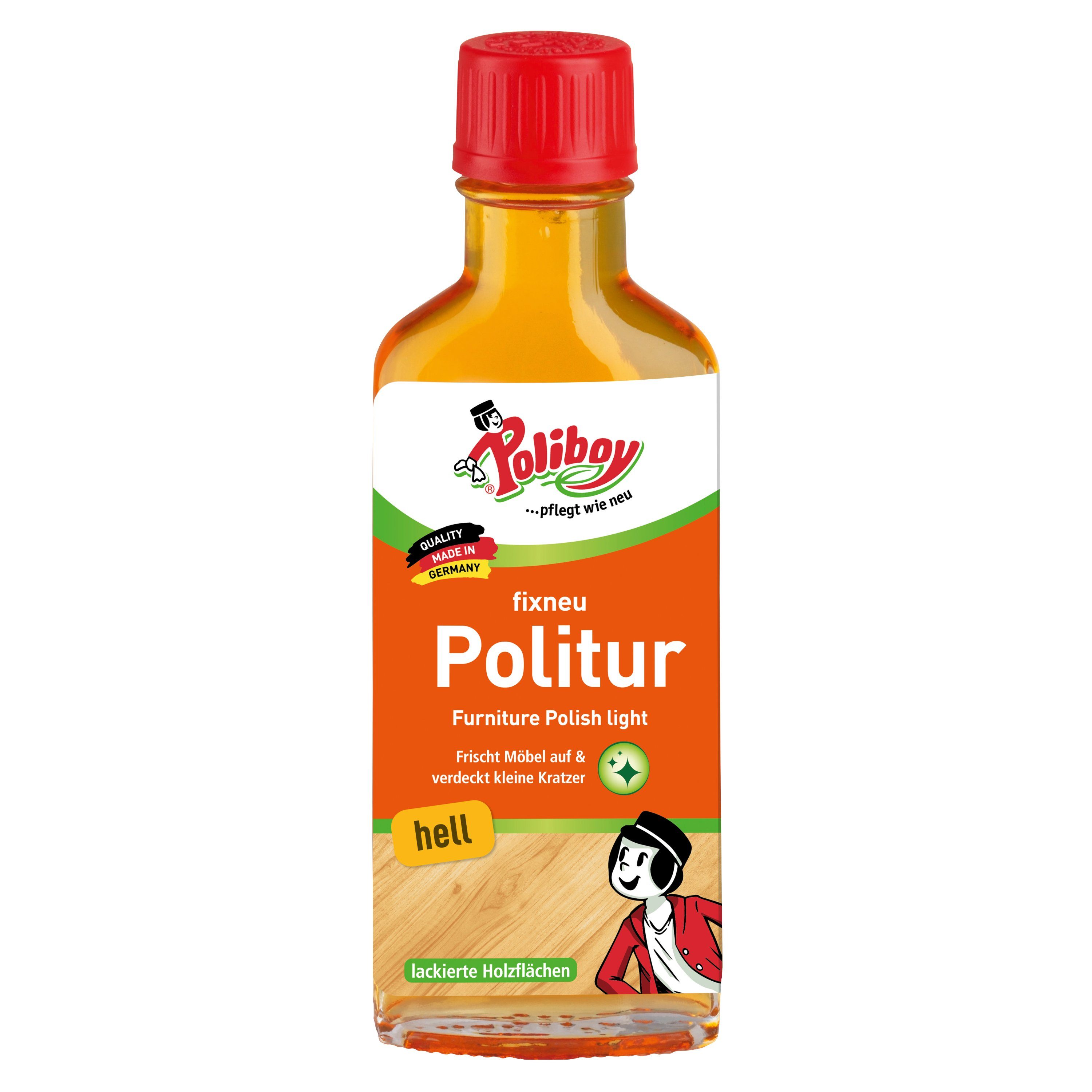 poliboy Fixneu Möbelpolitur hell - 100ml Möbelreiniger (für helle Oberflächen - Made in Germany)
