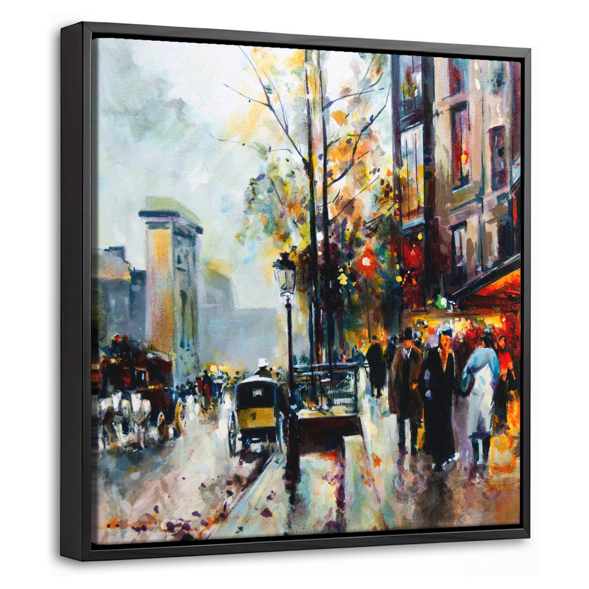 OneMillionCanvasses® Leinwandbild mit Rahmen - Kunstdrucke - Stadt - Öl, Fotodruck (1 St), Leinwand Bilder Klein, Wand Dekoration Aesthetic 20x20cm