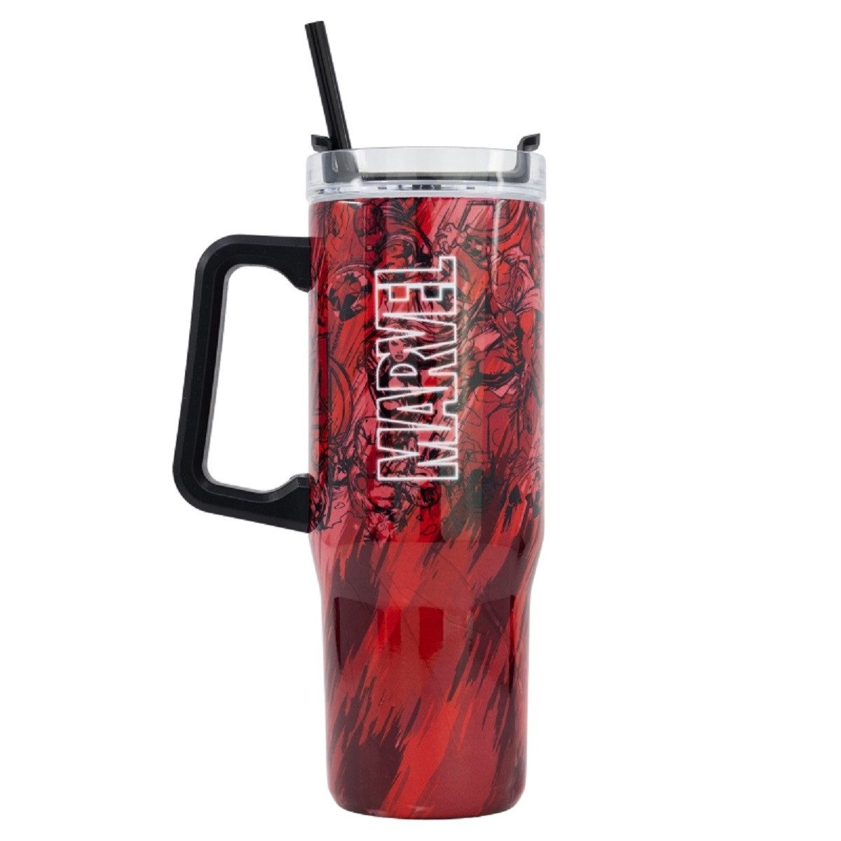 MARVEL Trinkflasche für unterwegs – 940 ml, mit Strohhalm, Edelstahl